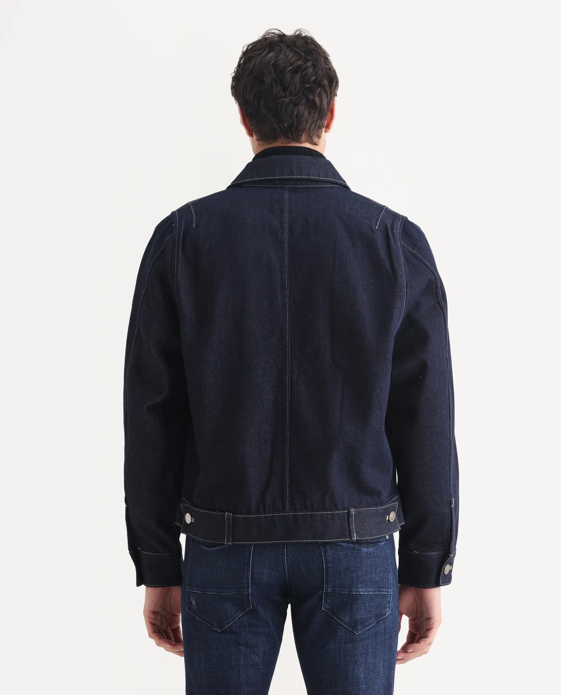 Rare Rabbit Men's Teron Blue Cotton Label Print Relaxed Fit Full Sleeve Spread Collar Jacket