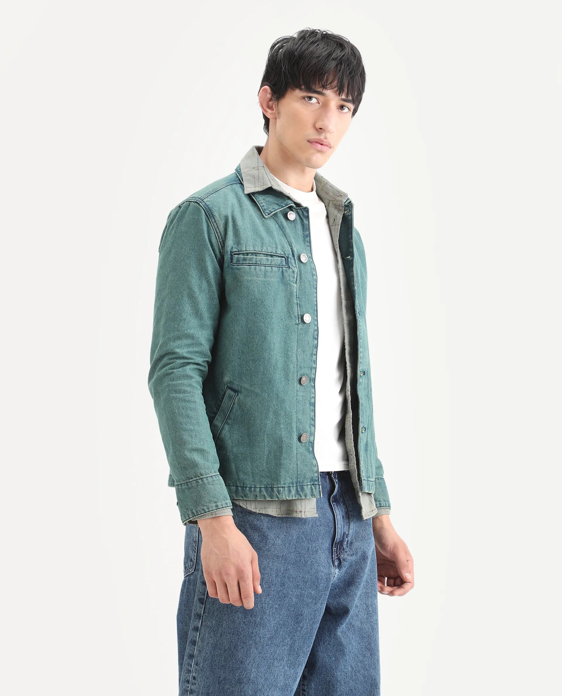 Rare Rabbit Men's Nio Green Cotton Plain Regular Fit Full Sleeve Spread Collar Jacket