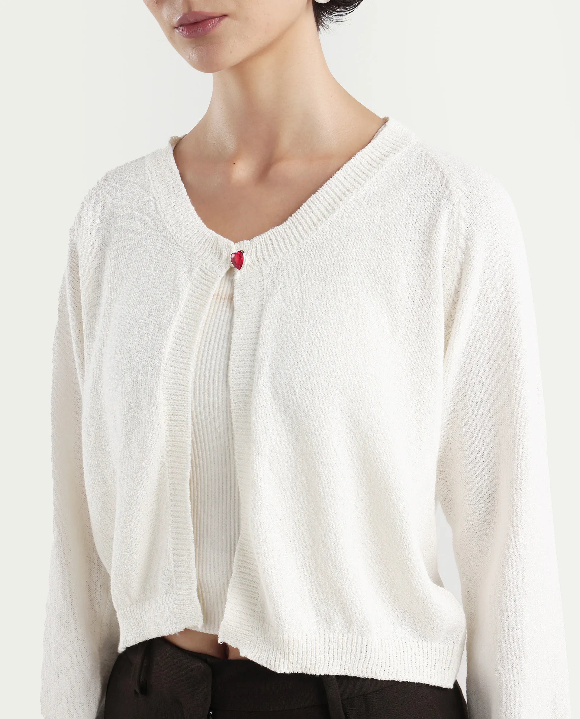 Rareism Women's Somres Beige Cotton Blend Round Neck Plain Raglan Sleeve Crop Regular Fit Shrug