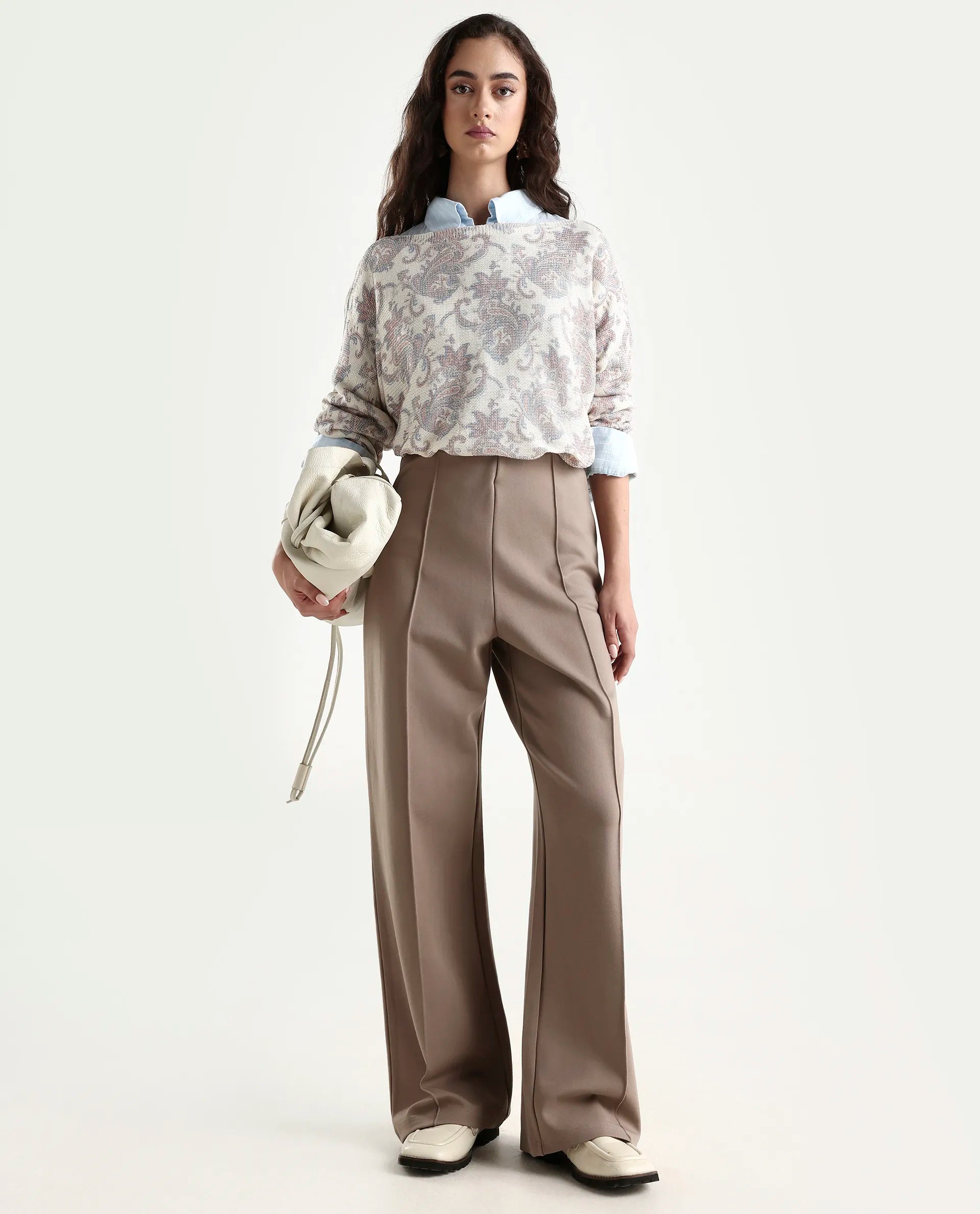 Rareism Women's Nupint Light Multi Viscose Blend Boat Neck Paisley Print Kimono Sleeve Relaxed Fit Top