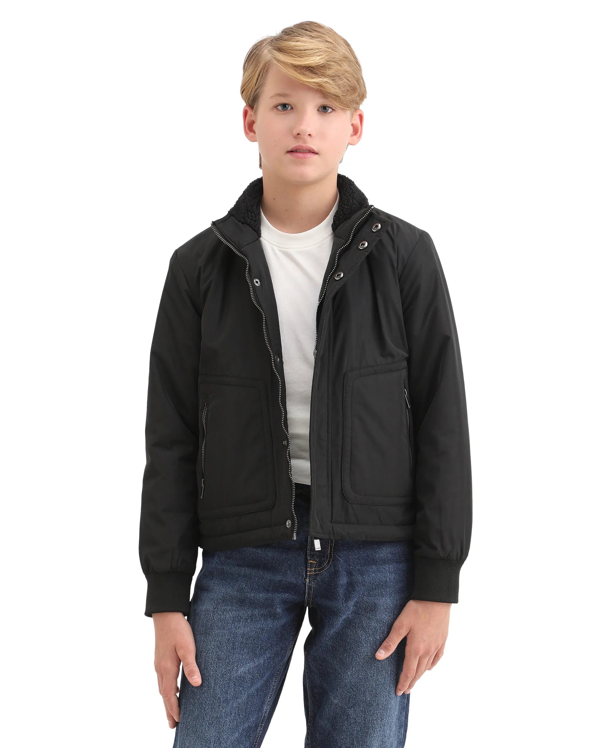 Rare Ones Kids Wick Black Polyester Zipper Closure High Neck Plain Full Sleeves Regular Fit Jacket