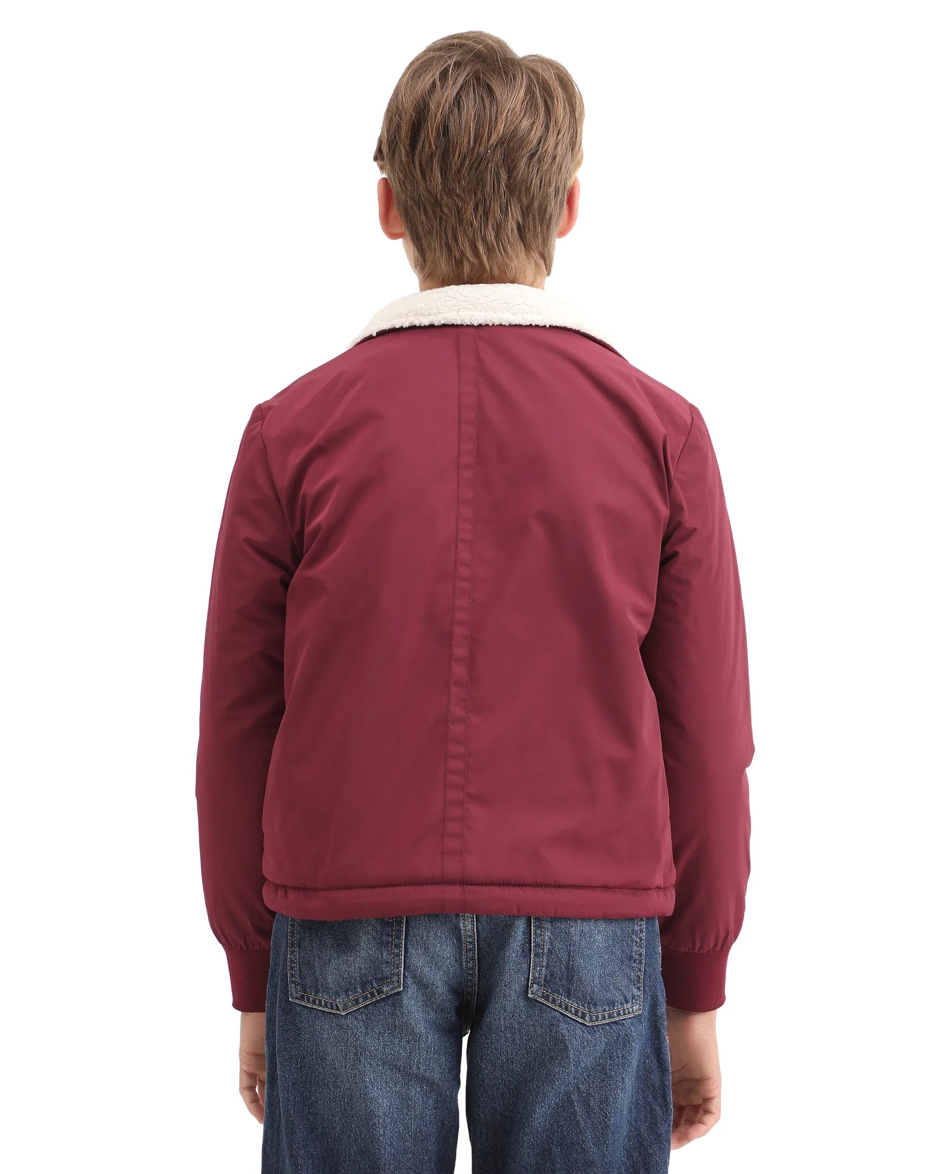 Rare Ones Kids Wick Maroon Polyester Zipper Closure High Neck Plain Full Sleeves Regular Fit Jacket