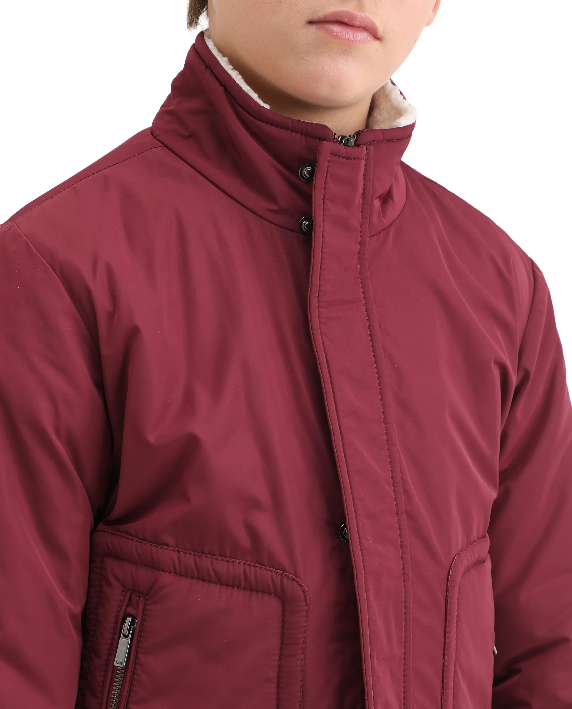 Rare Ones Kids Wick Maroon Polyester Zipper Closure High Neck Plain Full Sleeves Regular Fit Jacket