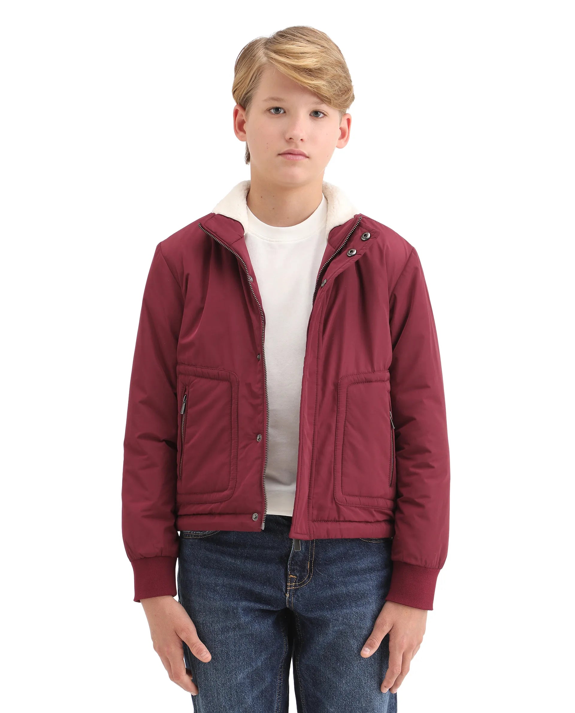 Rare Ones Kids Wick Maroon Polyester Zipper Closure High Neck Plain Full Sleeves Regular Fit Jacket