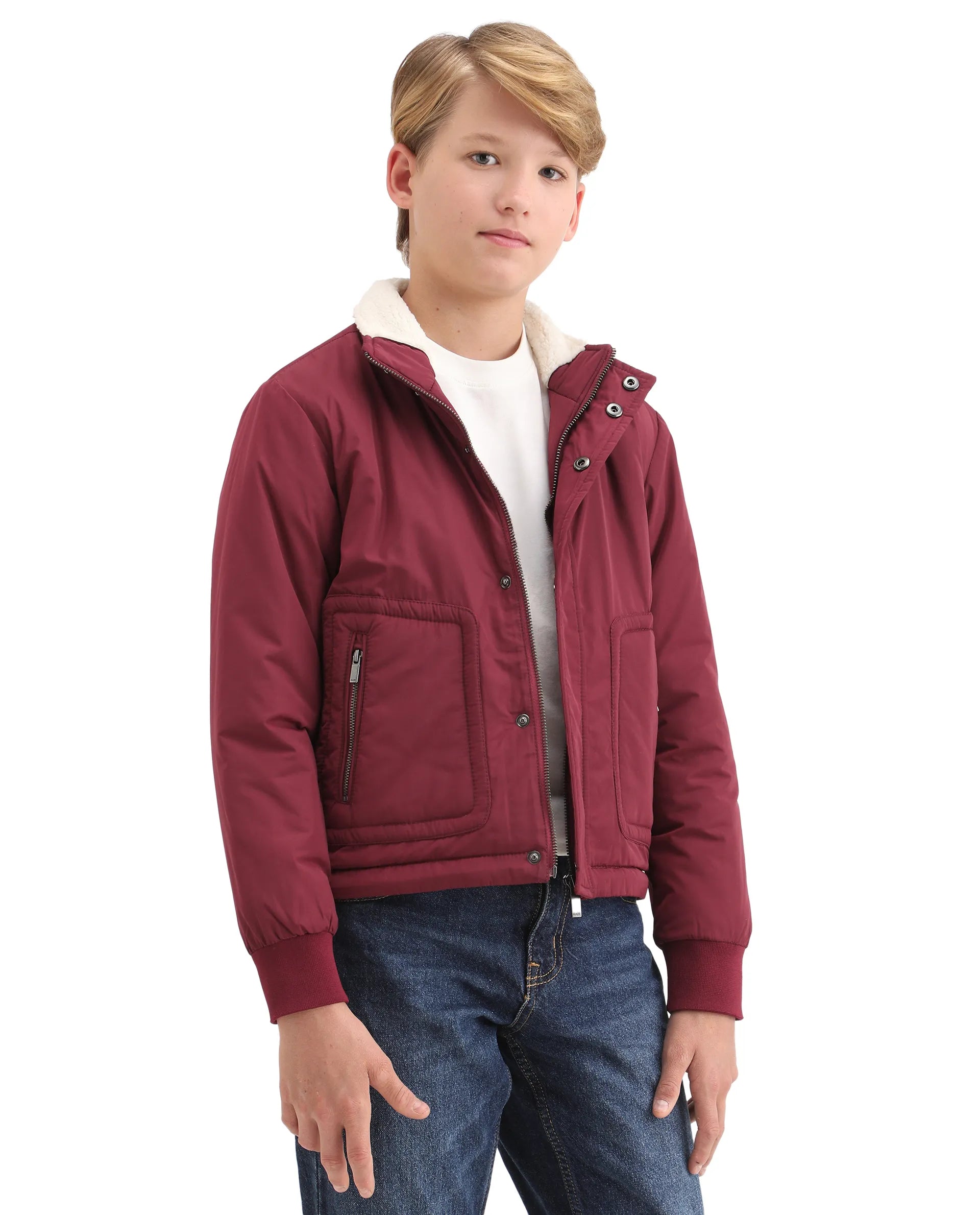 Rare Ones Kids Wick Maroon Polyester Zipper Closure High Neck Plain Full Sleeves Regular Fit Jacket