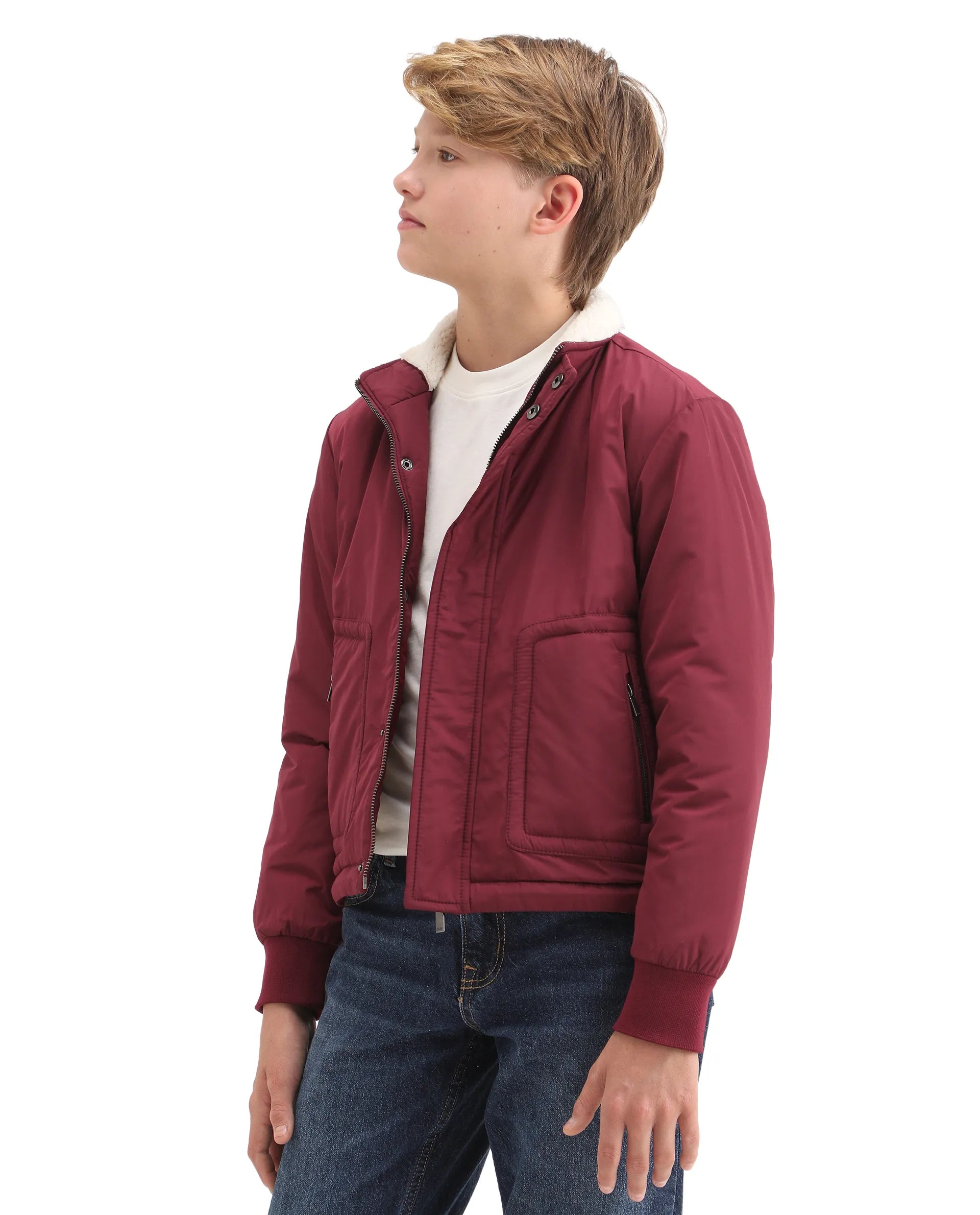 Rare Ones Kids Wick Maroon Polyester Zipper Closure High Neck Plain Full Sleeves Regular Fit Jacket