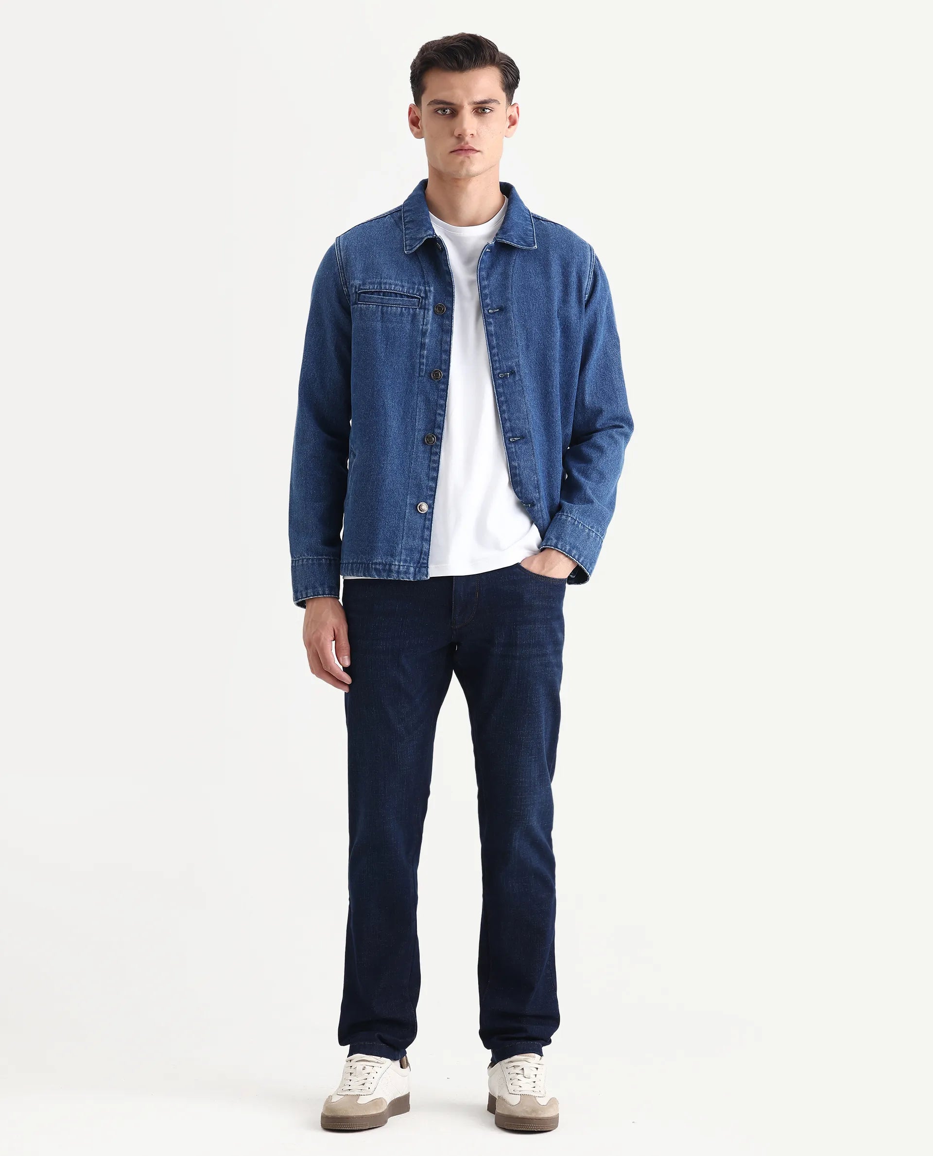 Rare Rabbit Men's Ledo-1 Dark Navy Cotton Blend Fabric Hawk Slim Plain Jeans