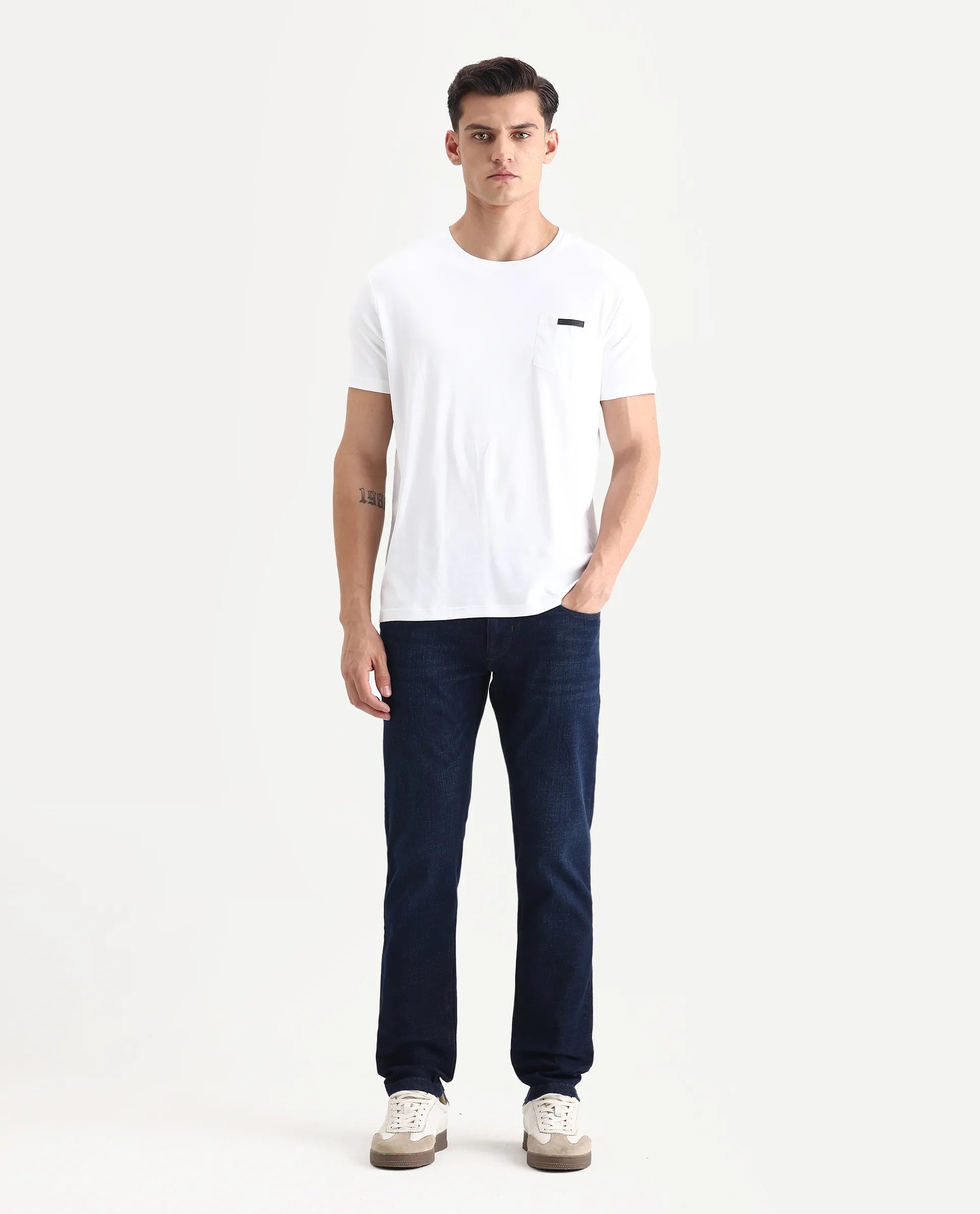 Rare Rabbit Men's Ledo-1 Dark Navy Cotton Blend Fabric Hawk Slim Plain Jeans