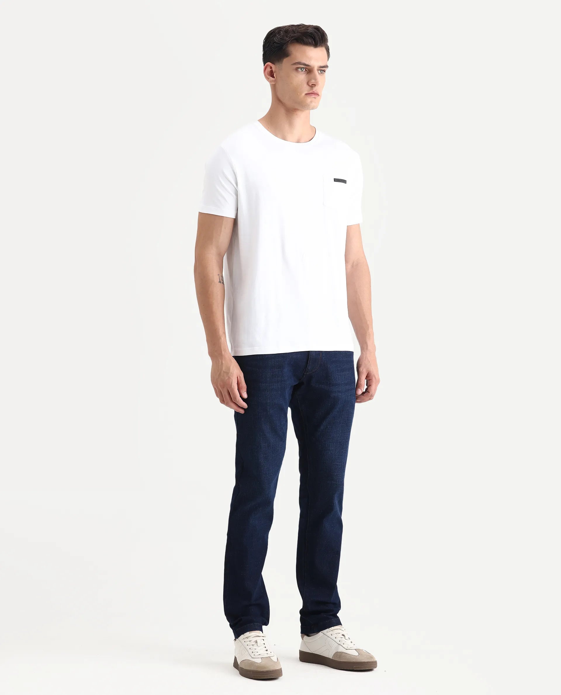 Rare Rabbit Men's Ledo-1 Dark Navy Cotton Blend Fabric Hawk Slim Plain Jeans