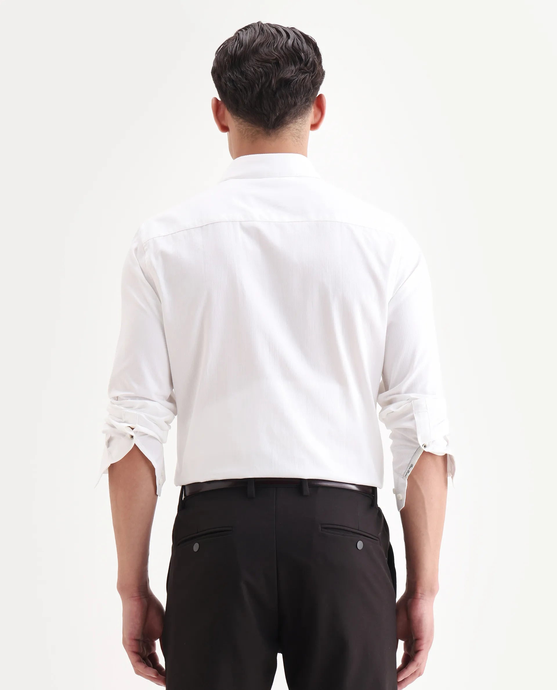 Rare Rabbit Men's Centi-25 White Cotton Fabric Spread Collar Regular Fit Plain Shirt