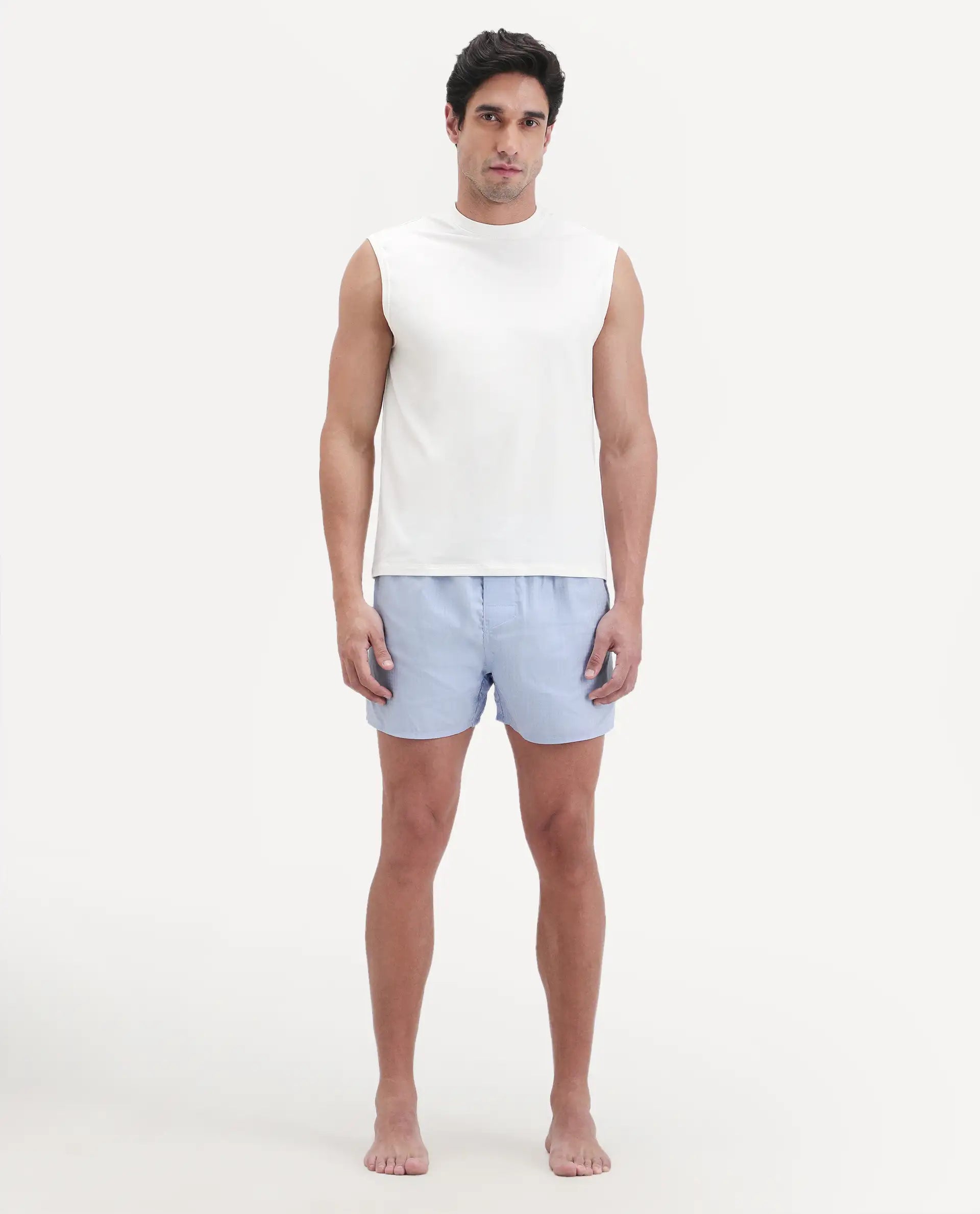 Rare Rabbit Men's Kiva Light Blue Cotton Regular Fit Checks Boxer