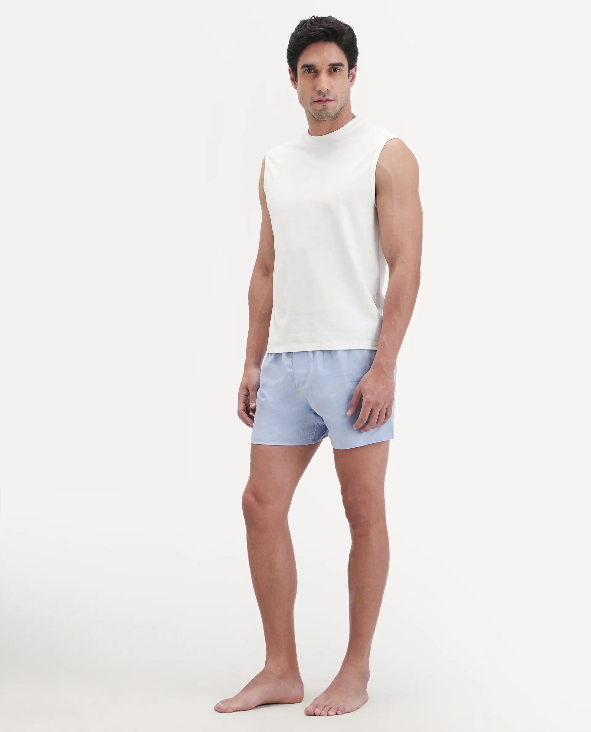 Rare Rabbit Men's Kiva Light Blue Cotton Regular Fit Checks Boxer