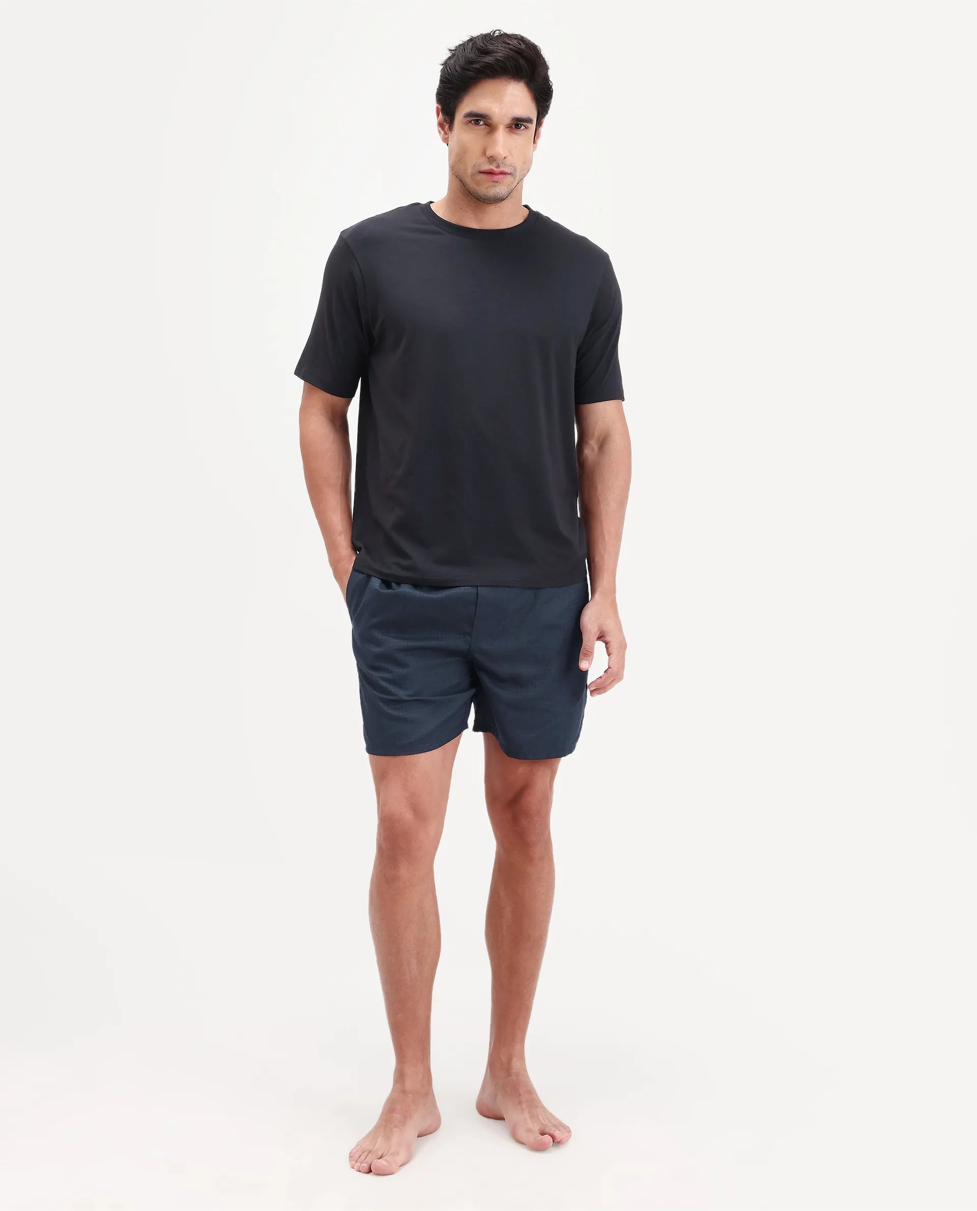 Rare Rabbit Men's Cean Navy Cotton Fabric Regular Fit Checks Boxer
