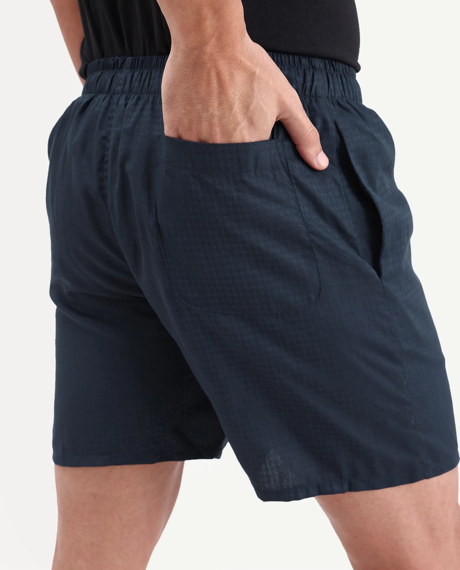 Rare Rabbit Men's Cean Navy Cotton Fabric Regular Fit Checks Boxer