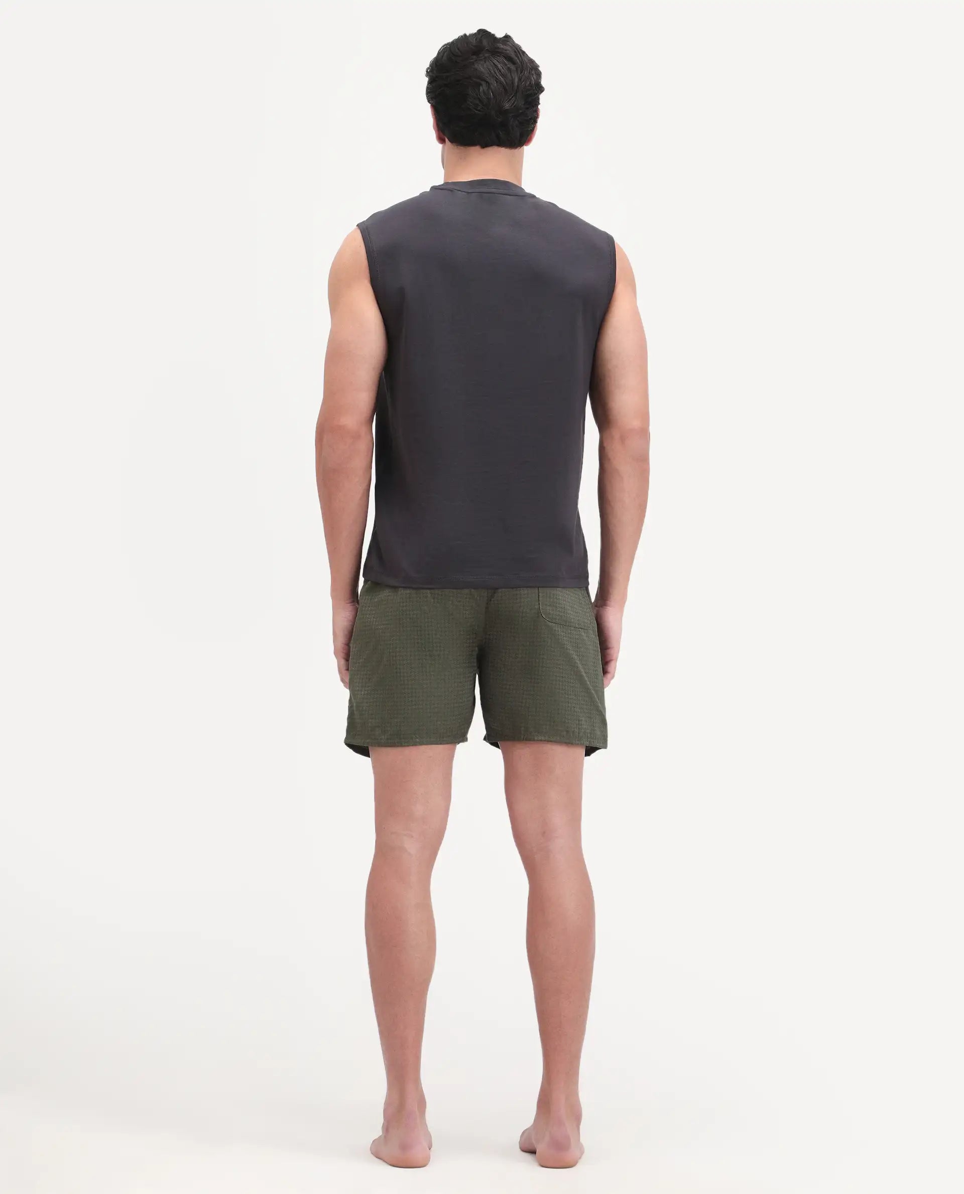 Rare Rabbit Men's Cean Olive Cotton Fabric Regular Fit Checks Boxer