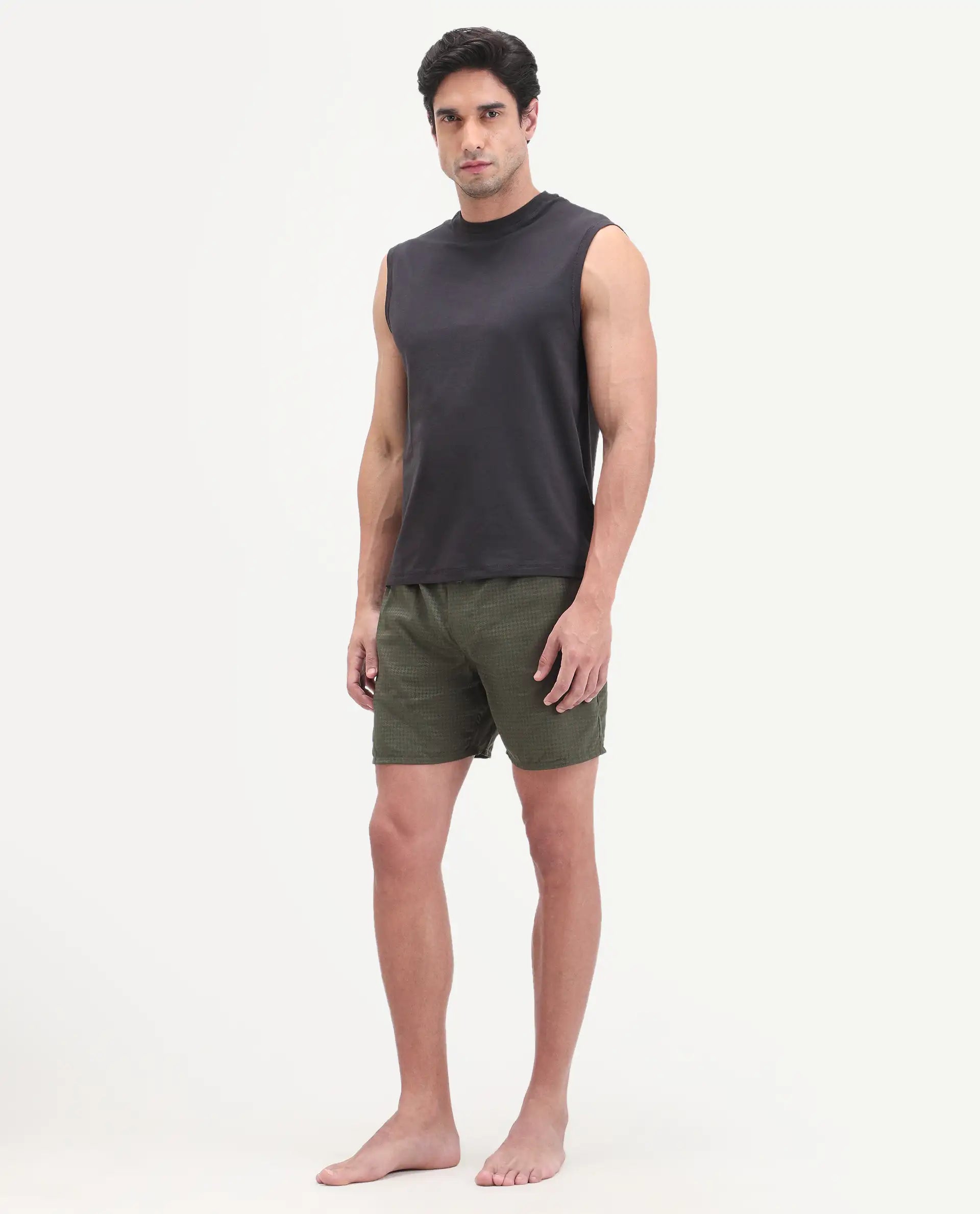 Rare Rabbit Men's Cean Olive Cotton Fabric Regular Fit Checks Boxer