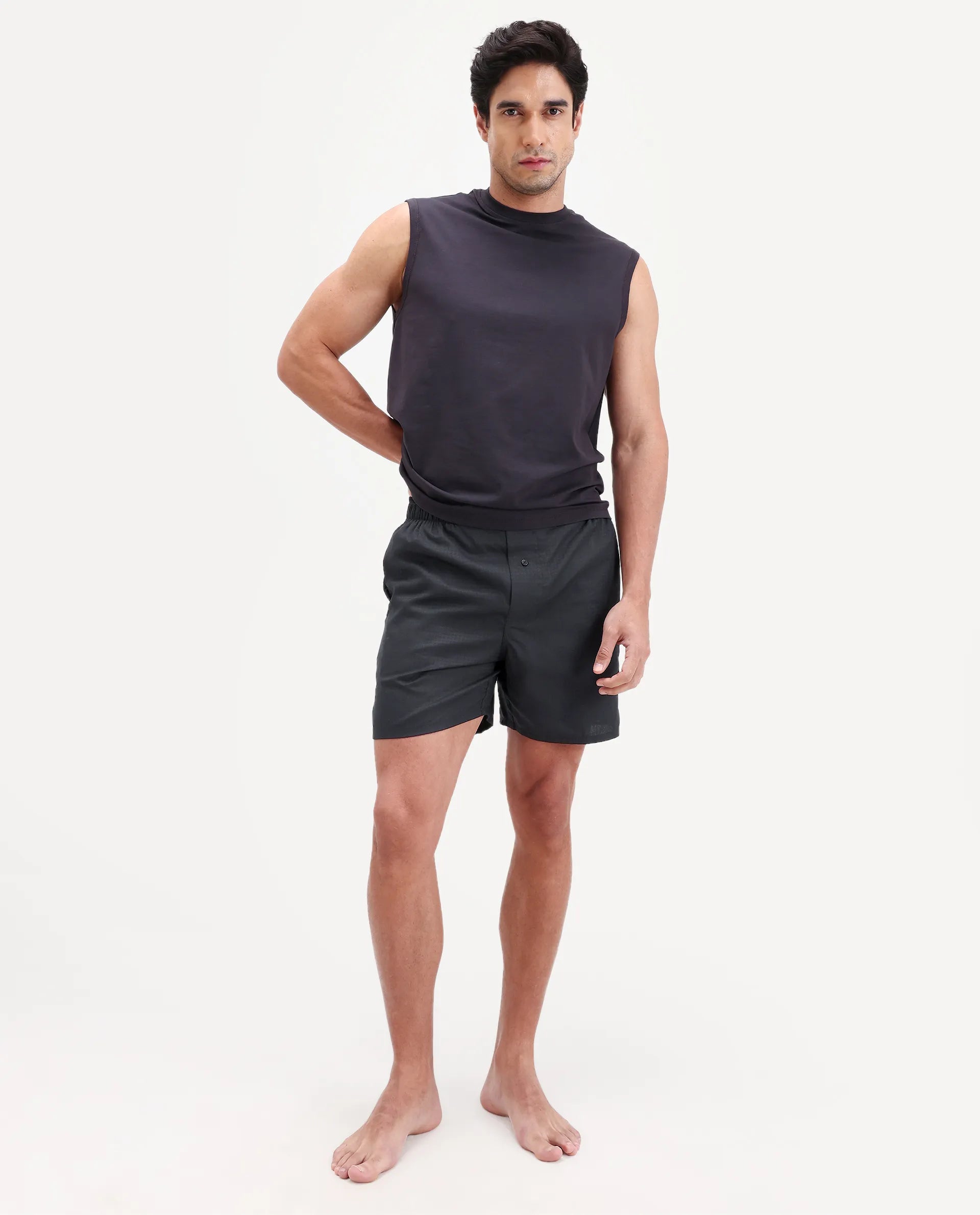 Rare Rabbit Men's Cean Black Cotton Fabric Regular Fit Checks Boxer