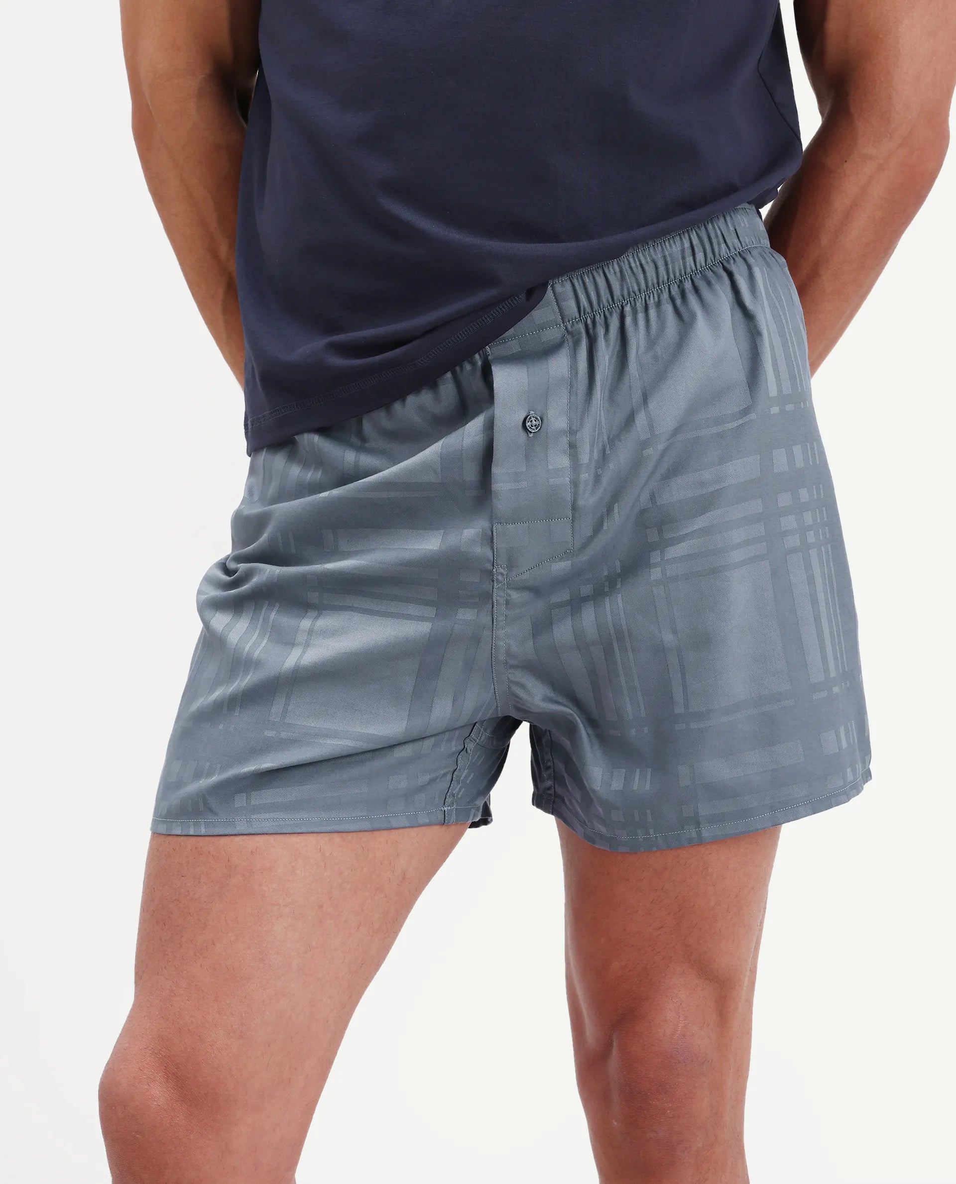Rare Rabbit Men's Deval Dark Grey Cotton Blend Fabric Regular Fit Checks Boxer