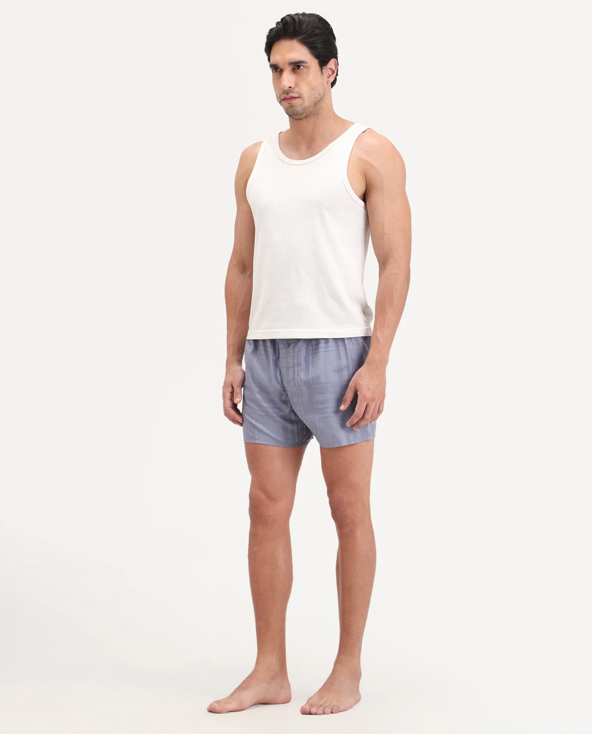 Rare Rabbit Men's Deval Pastel Purple Cotton Blend Fabric Regular Fit Checks Boxer