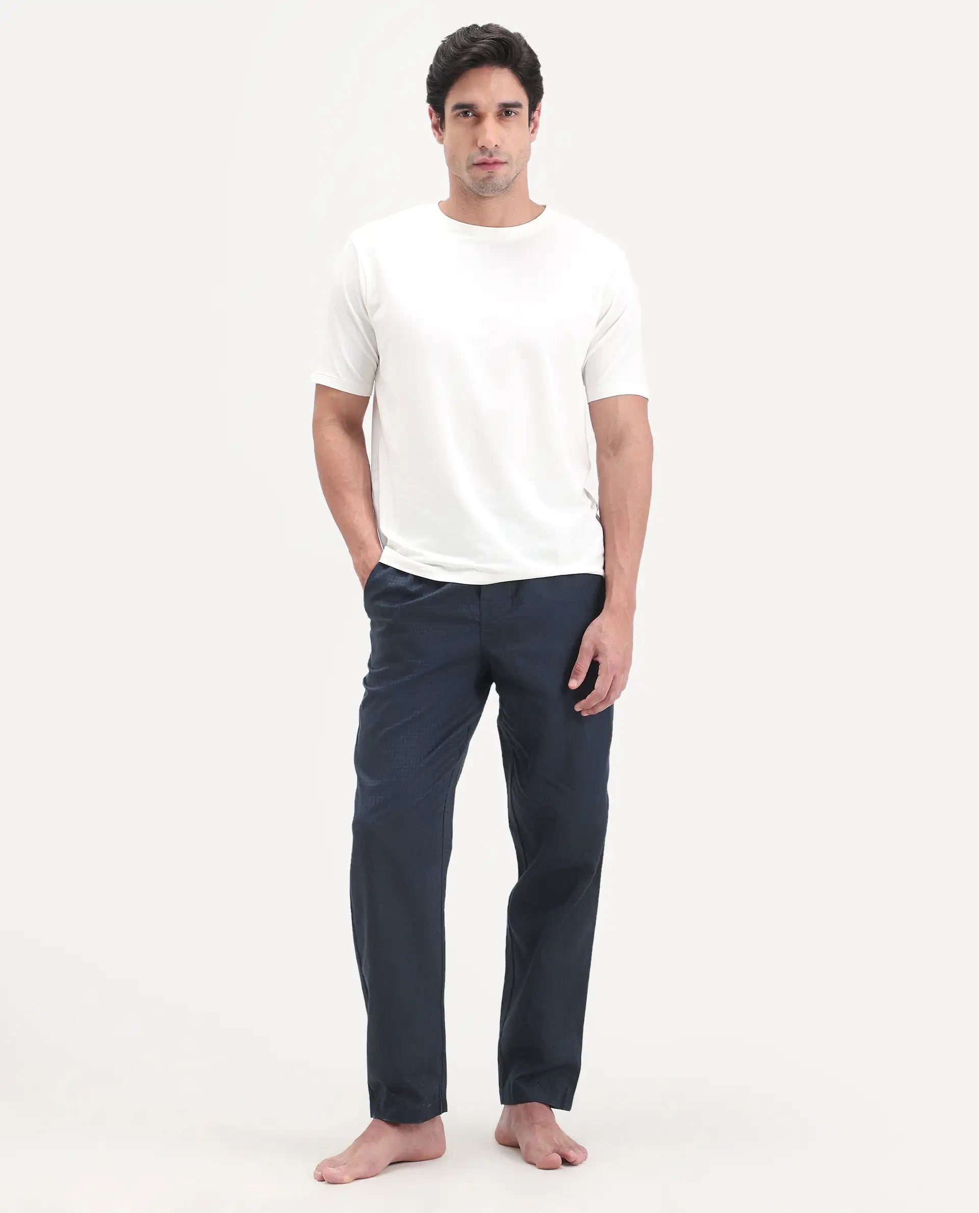 Rare Rabbit Men's Mariv Navy Cotton Fabric Regular Fit Checks Pajama