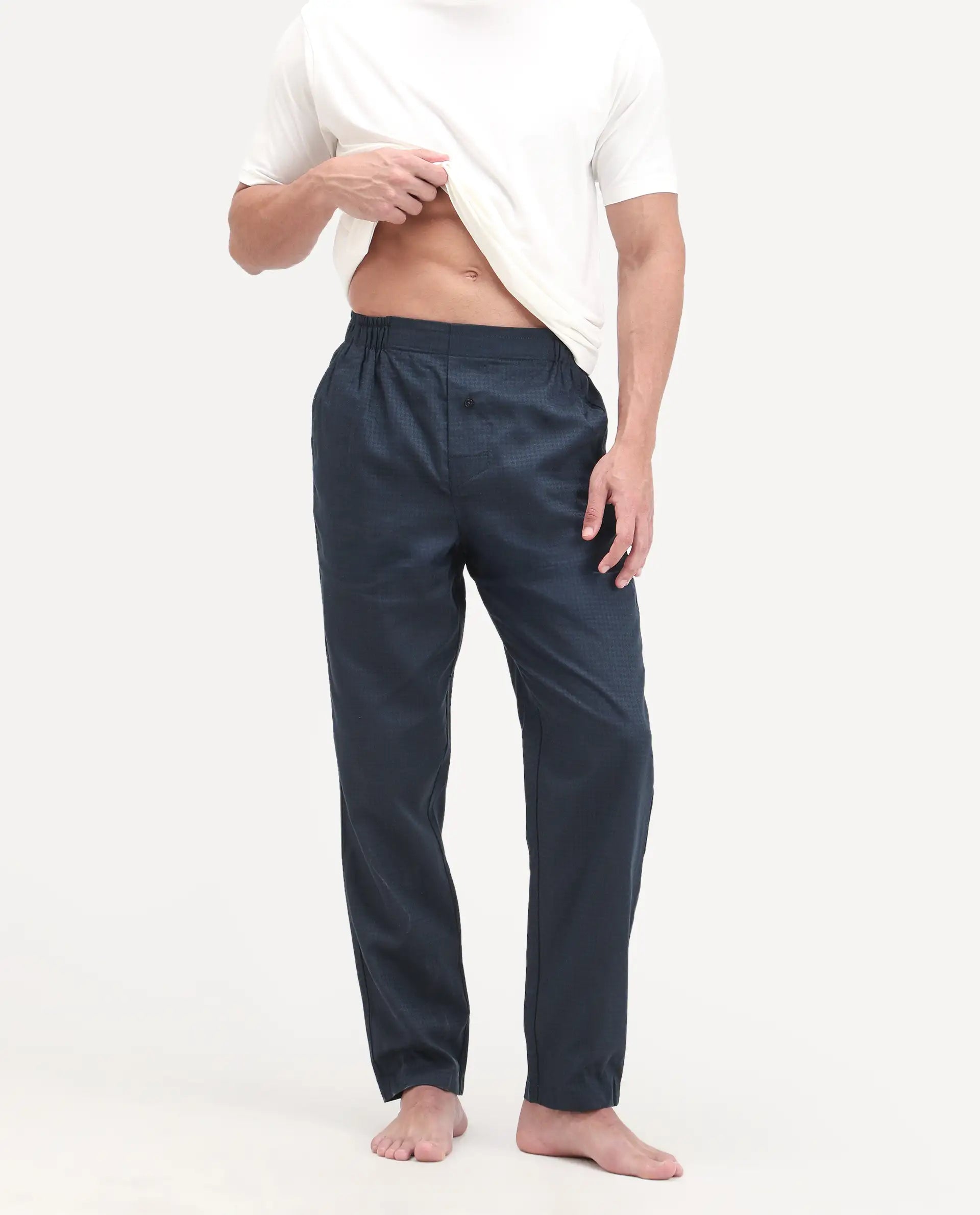 Rare Rabbit Men's Mariv Navy Cotton Fabric Regular Fit Checks Pajama