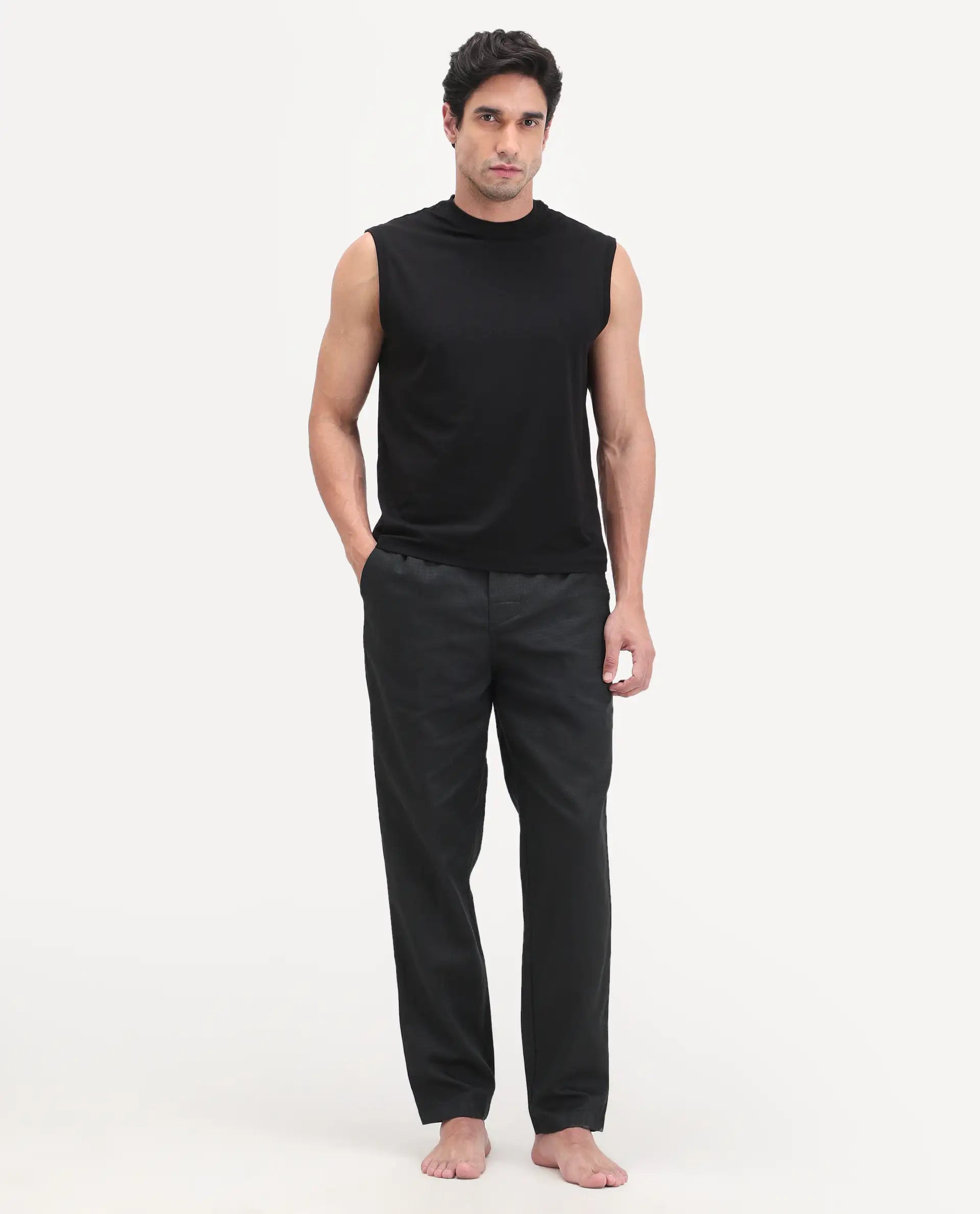 Rare Rabbit Men's Mariv Black Cotton Fabric Regular Fit Checks Pajama