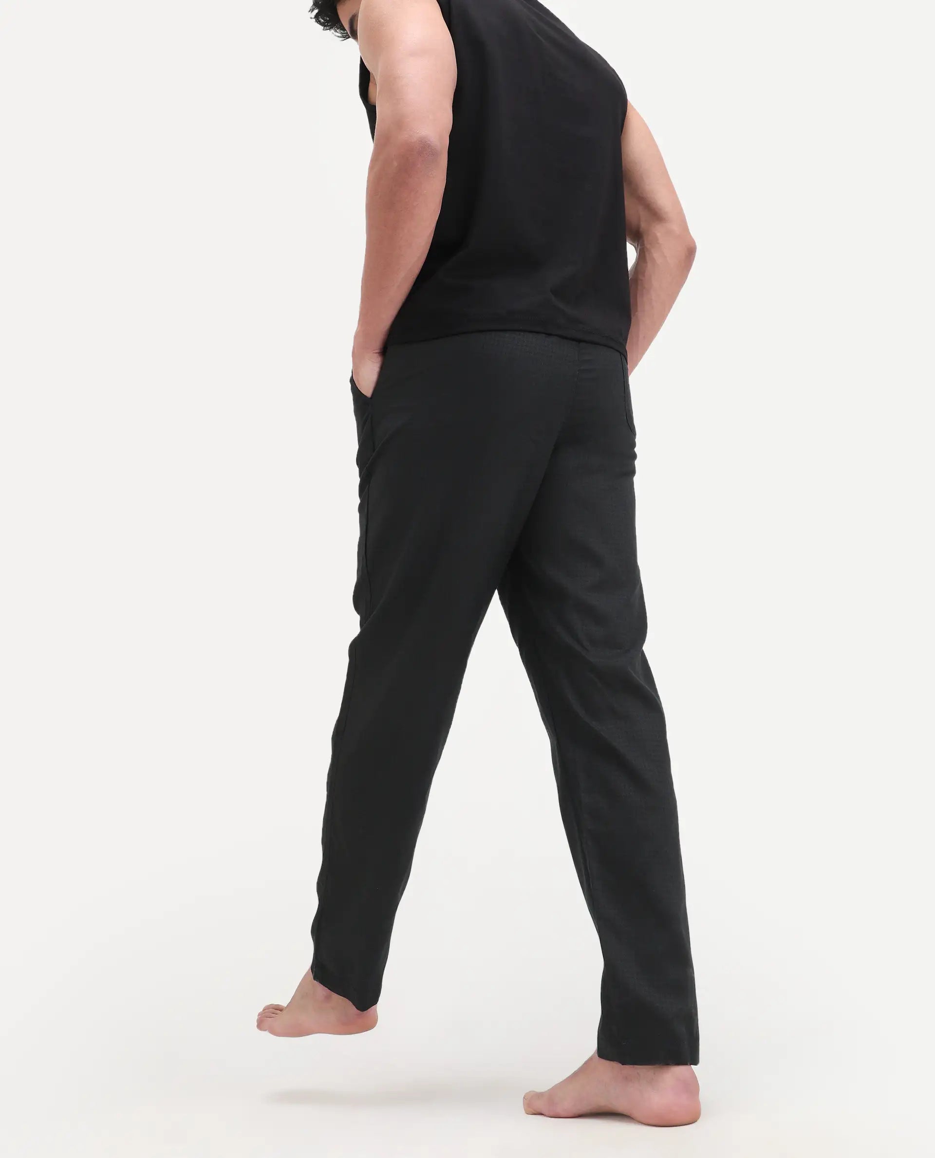 Rare Rabbit Men's Mariv Black Cotton Fabric Regular Fit Checks Pajama