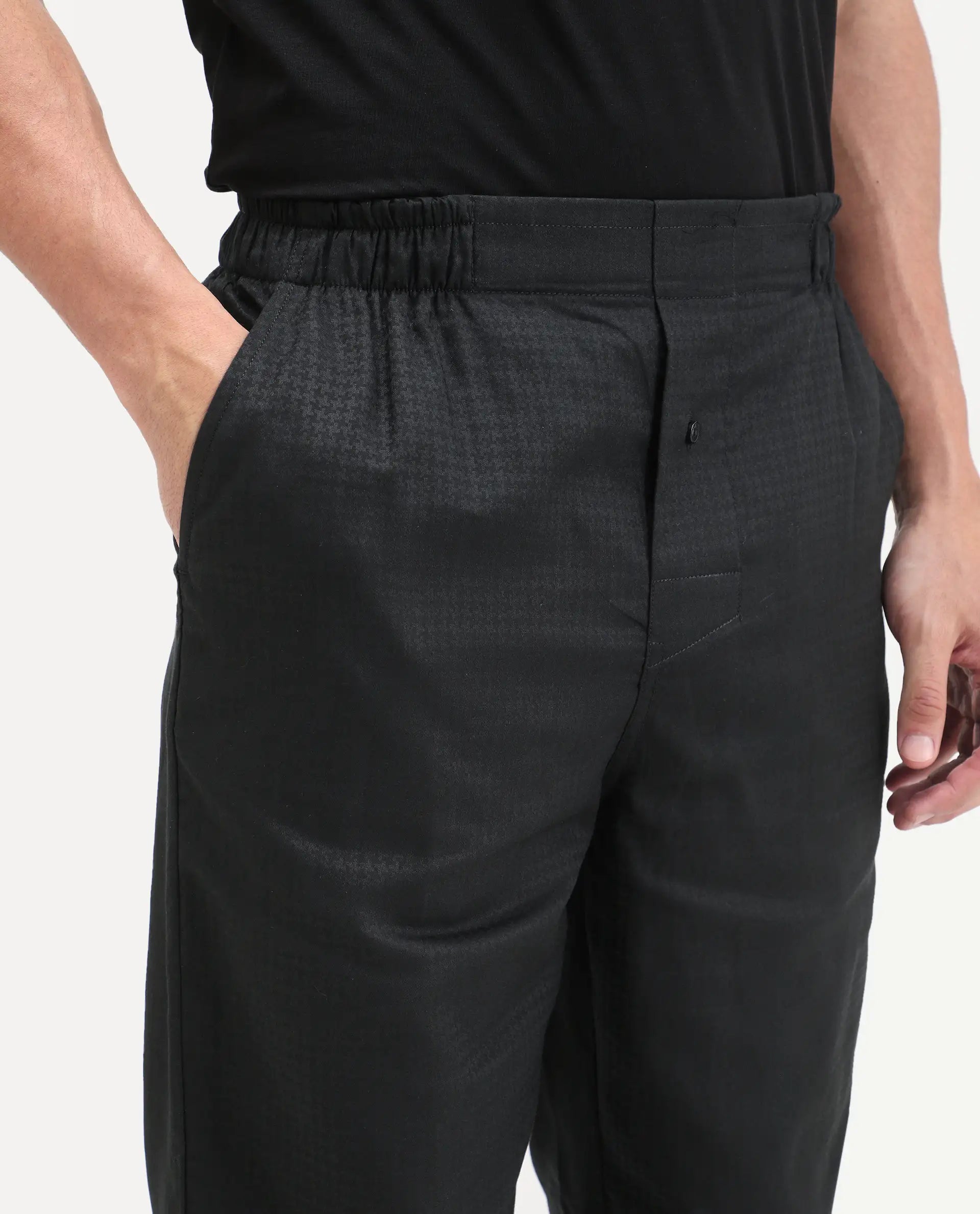 Rare Rabbit Men's Mariv Black Cotton Fabric Regular Fit Checks Pajama