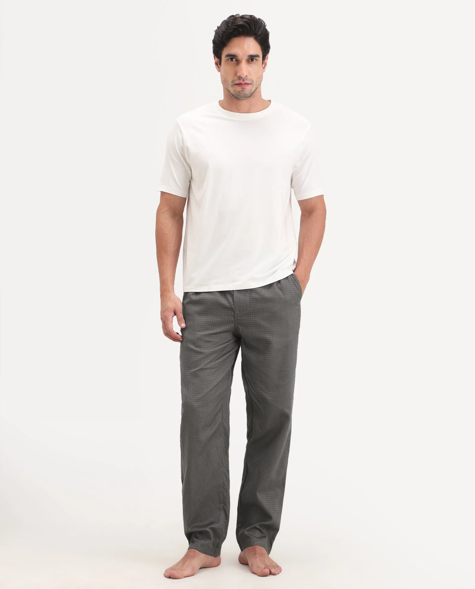 Rare Rabbit Men's Mariv Dark Grey Cotton Fabric Regular Fit Checks Pajama