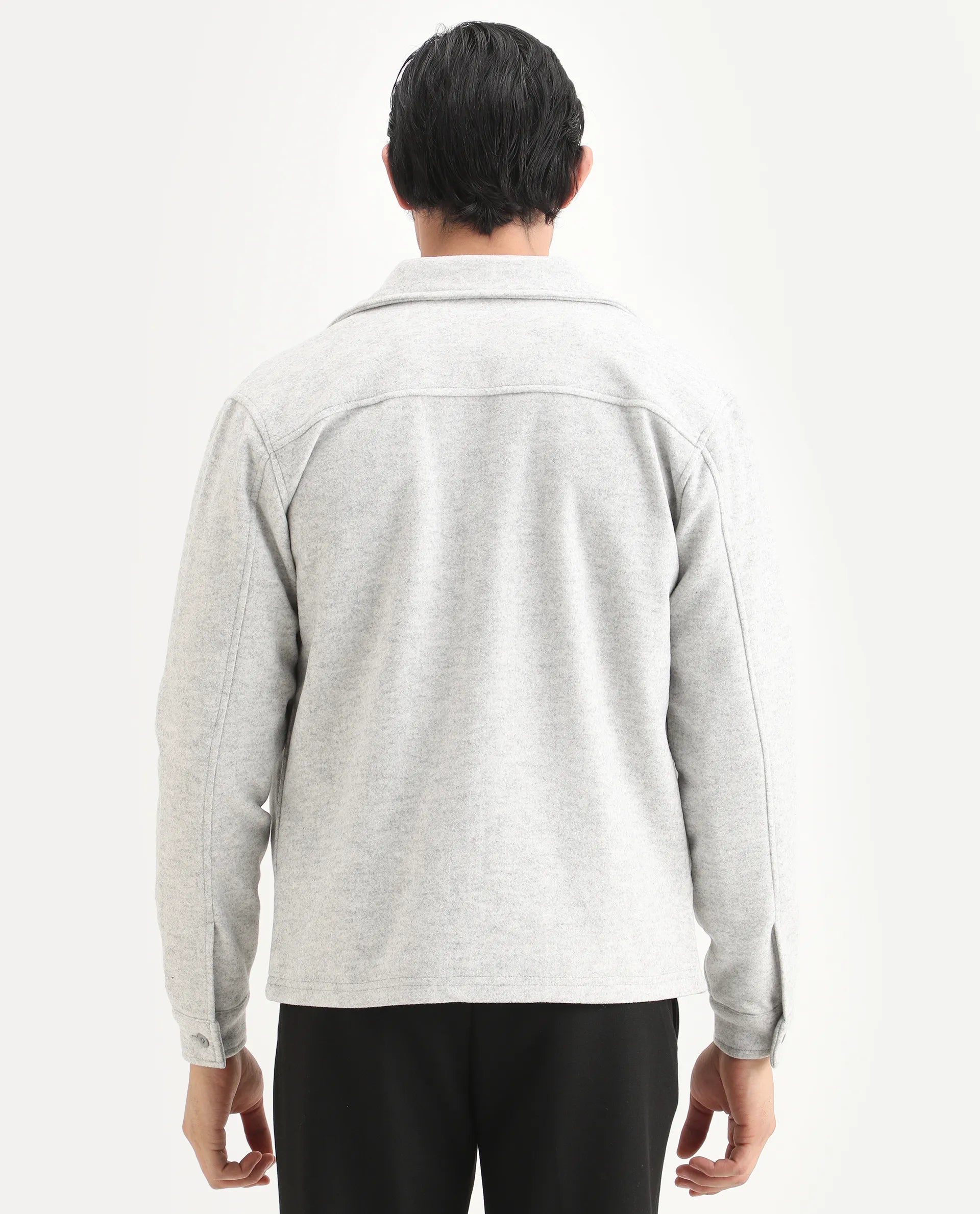 Rare Rabbit Men's Bensko Light Grey Polyester Fabric Spread Collar Regular Fit Plain Jacket