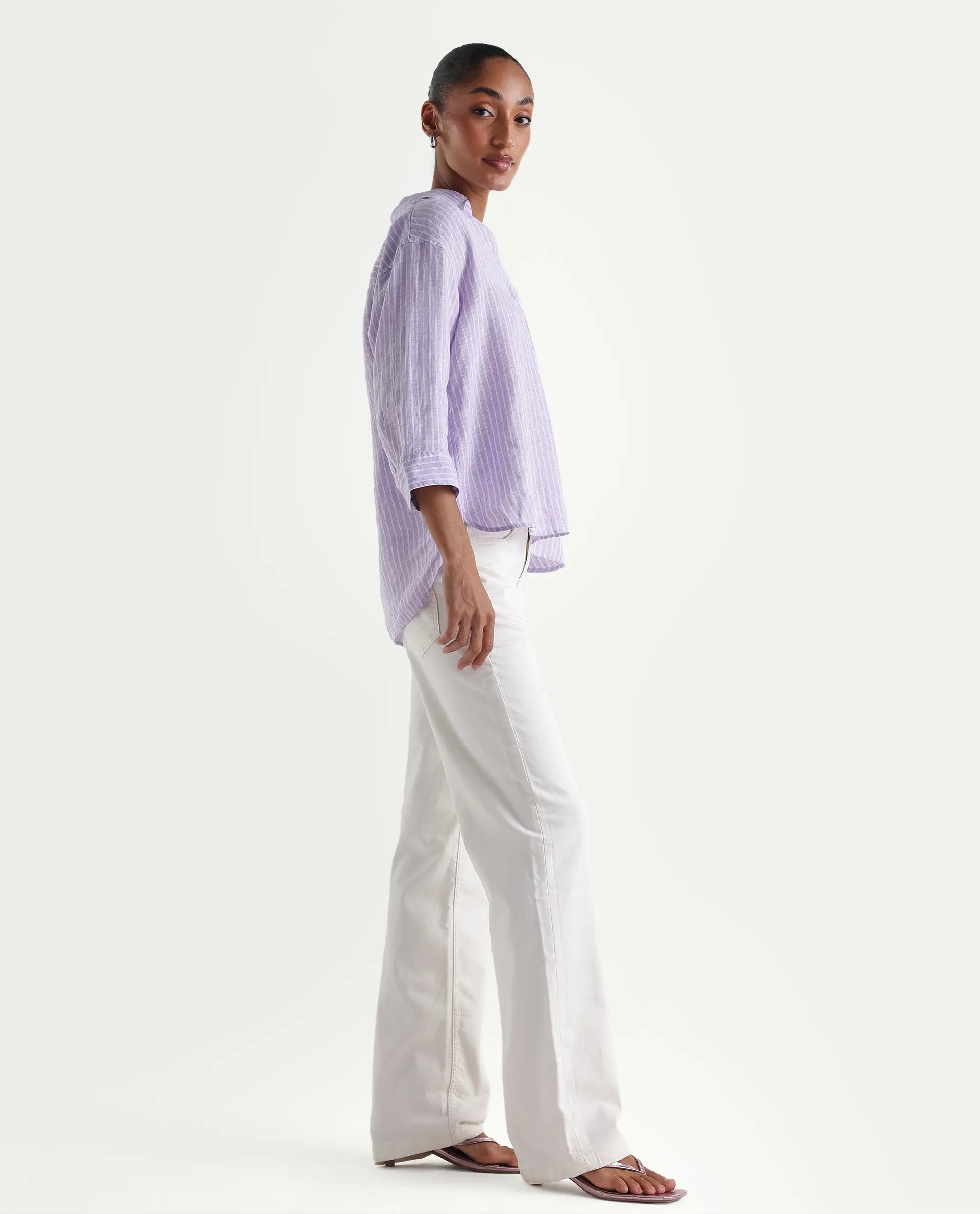 Rareism Women's Denby Off White Cotton Blend Straight Plain Jeans