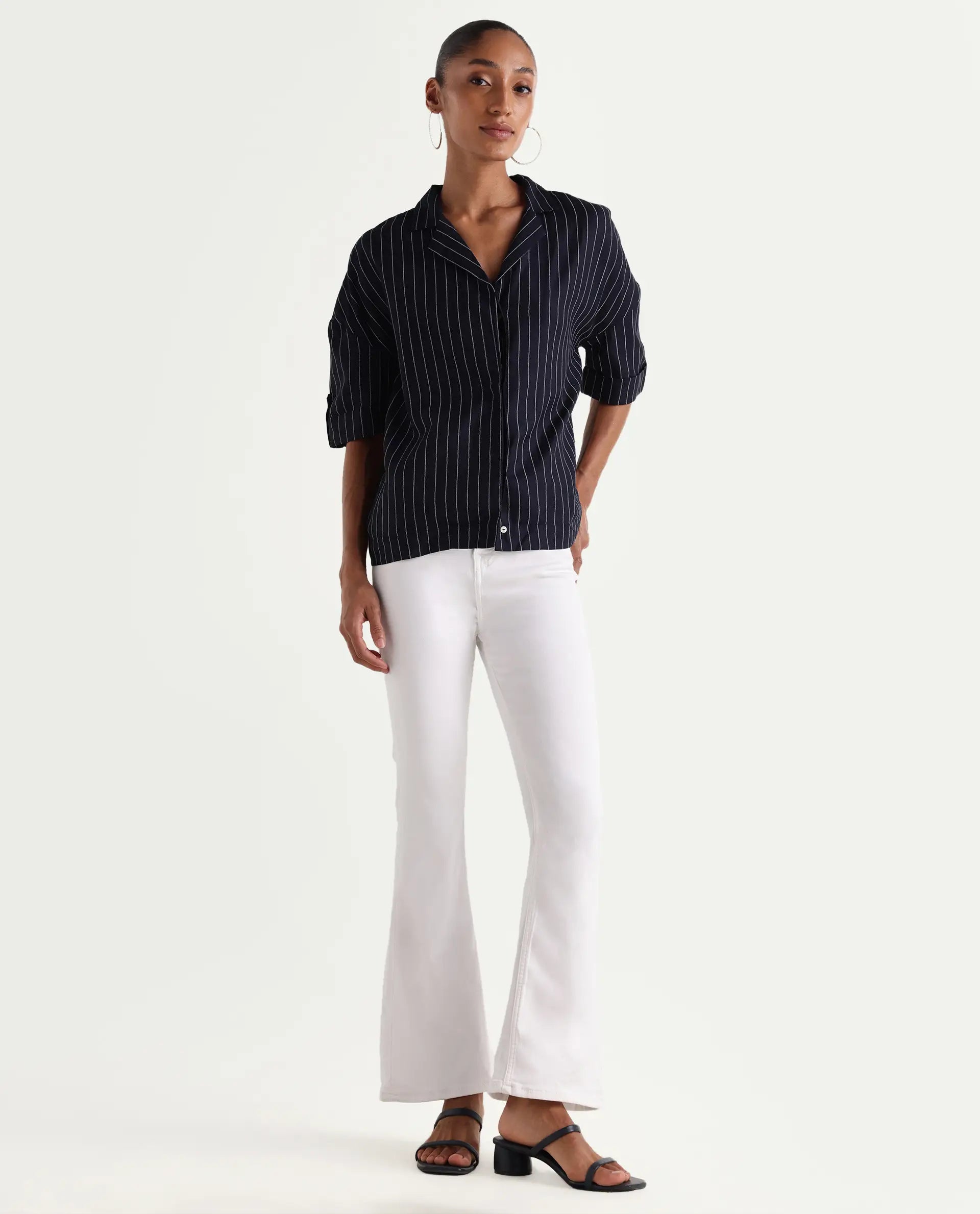 Rareism Women's Denro White Cotton Blend Bootcut Plain Jeans