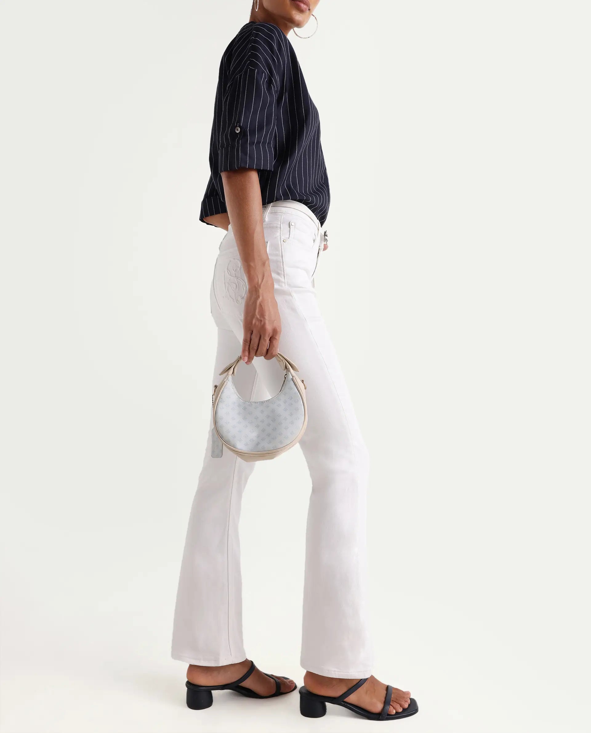 Rareism Women's Denro White Cotton Blend Bootcut Plain Jeans