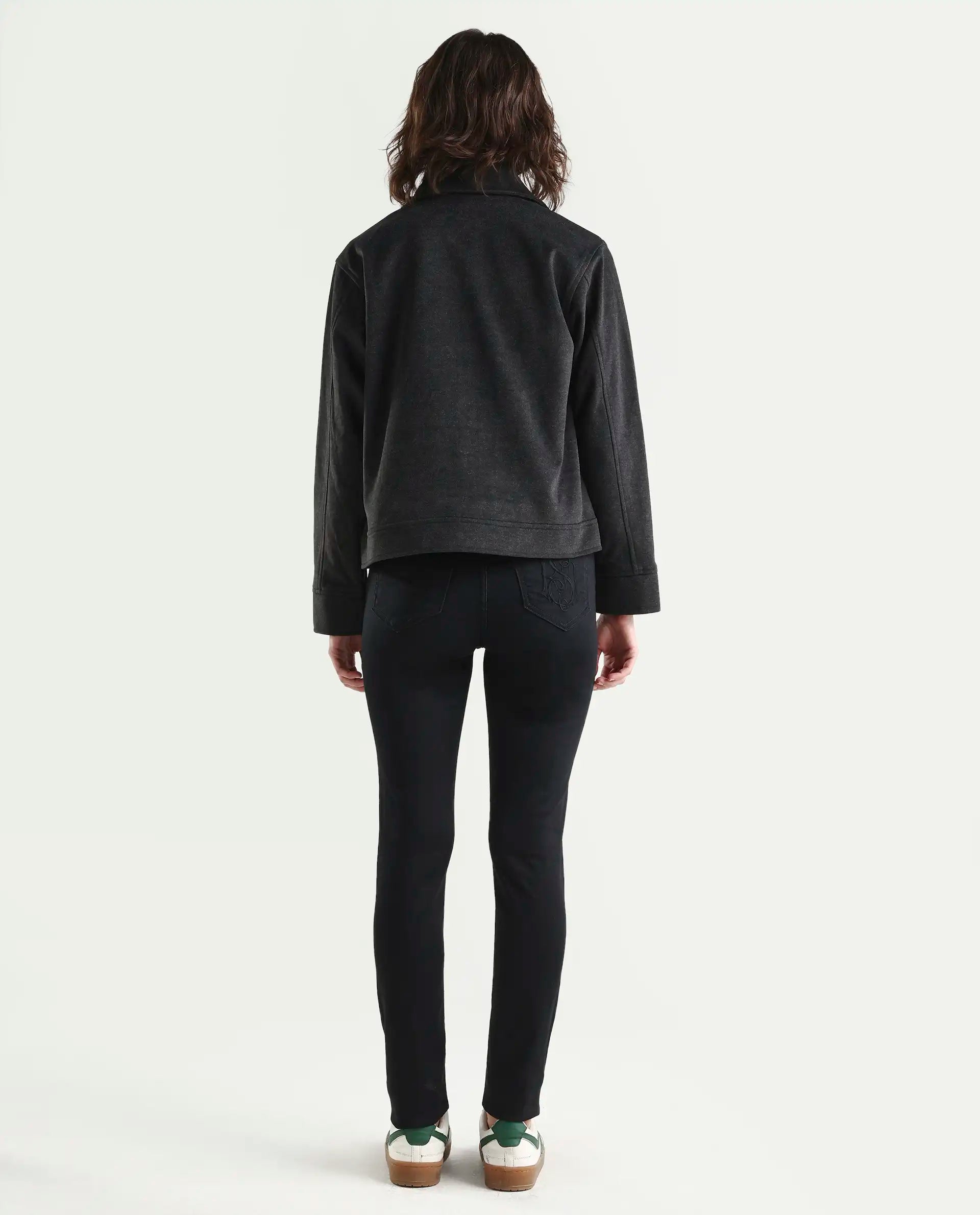 Rareism Women's Denzo Black Cotton Blend Skinny Plain Jeans
