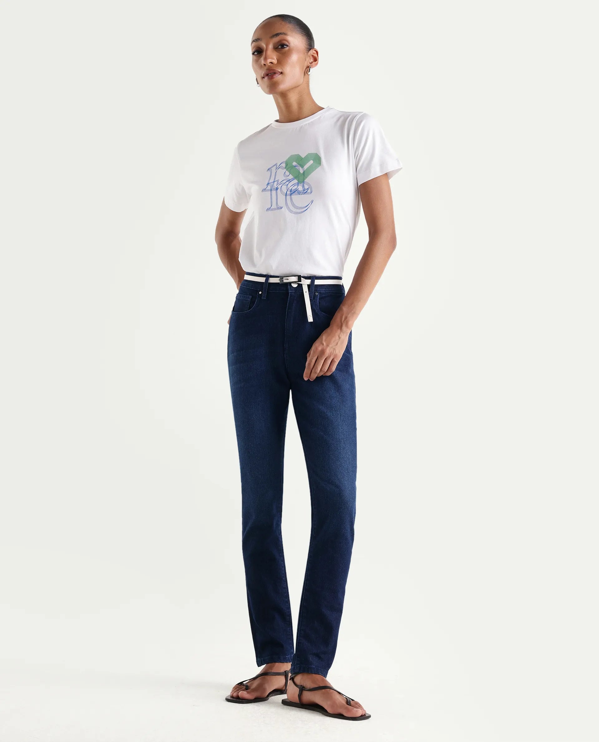 Rareism Women's Denvo Blue Cotton Blend Skinny Plain Jeans