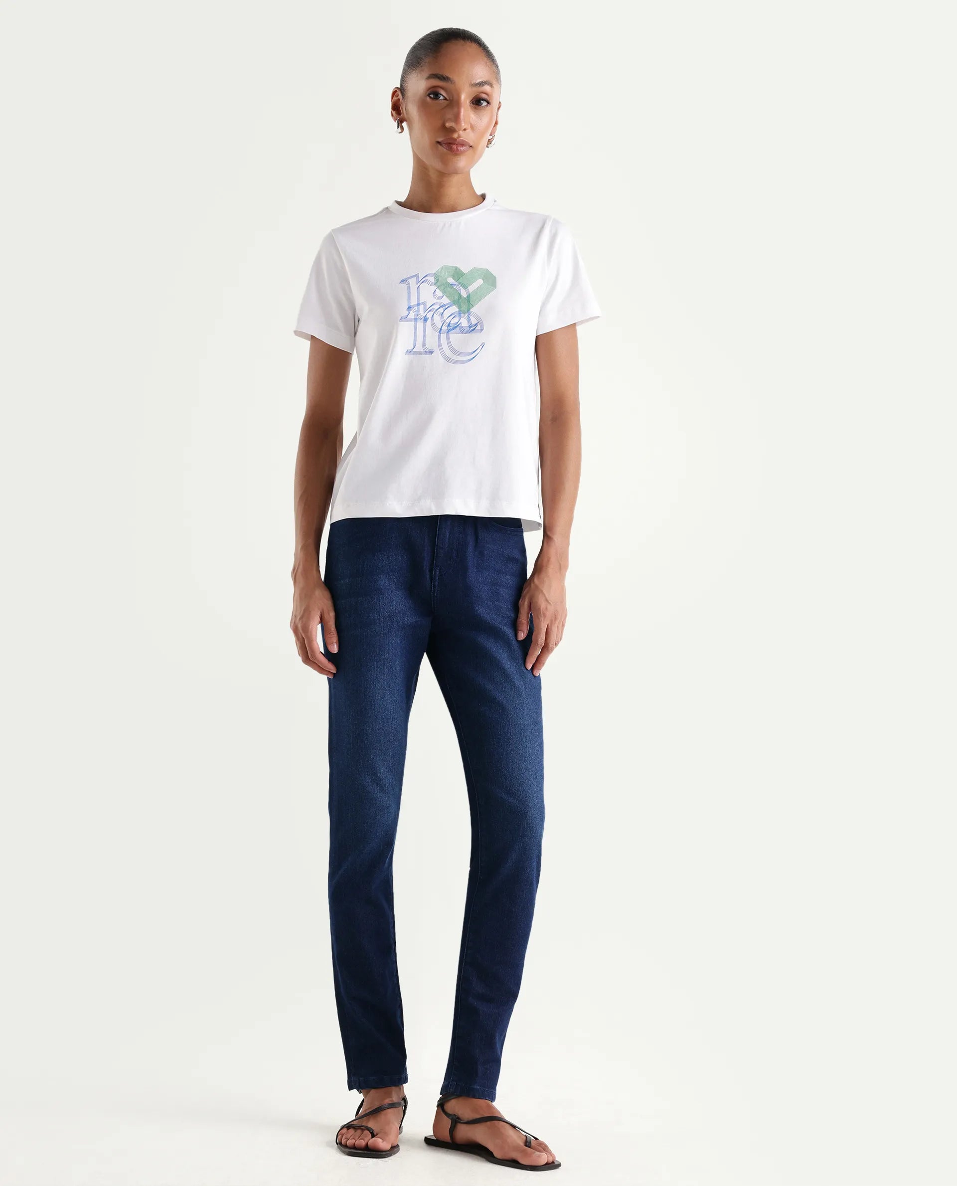 Rareism Women's Denvo Blue Cotton Blend Skinny Plain Jeans