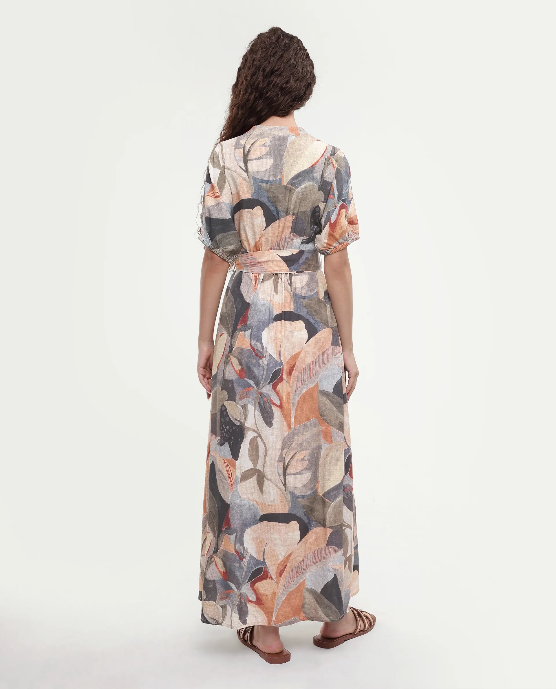 Rareism Women's Arnai Multi Viscose V-Neck A-Line Abstract Print Dress