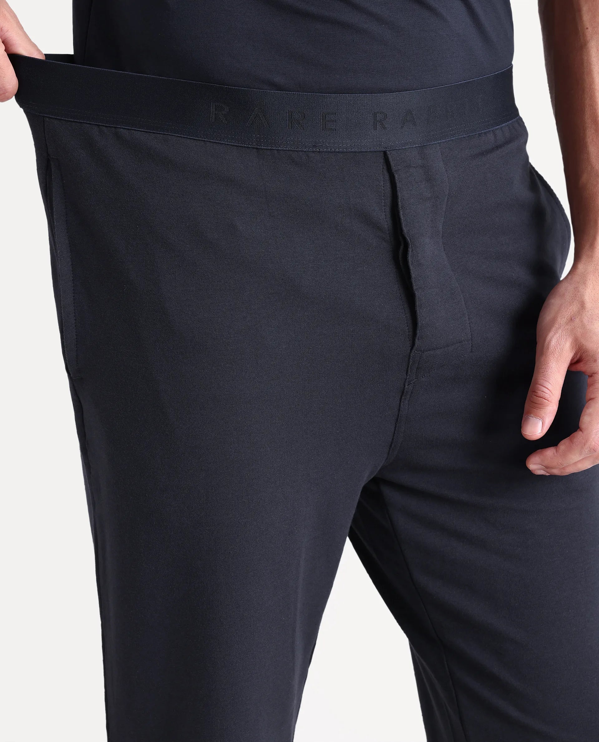 Rare Rabbit Men's Koney Navy Cotton Blend Fabric Regular Fit Plain Pajama