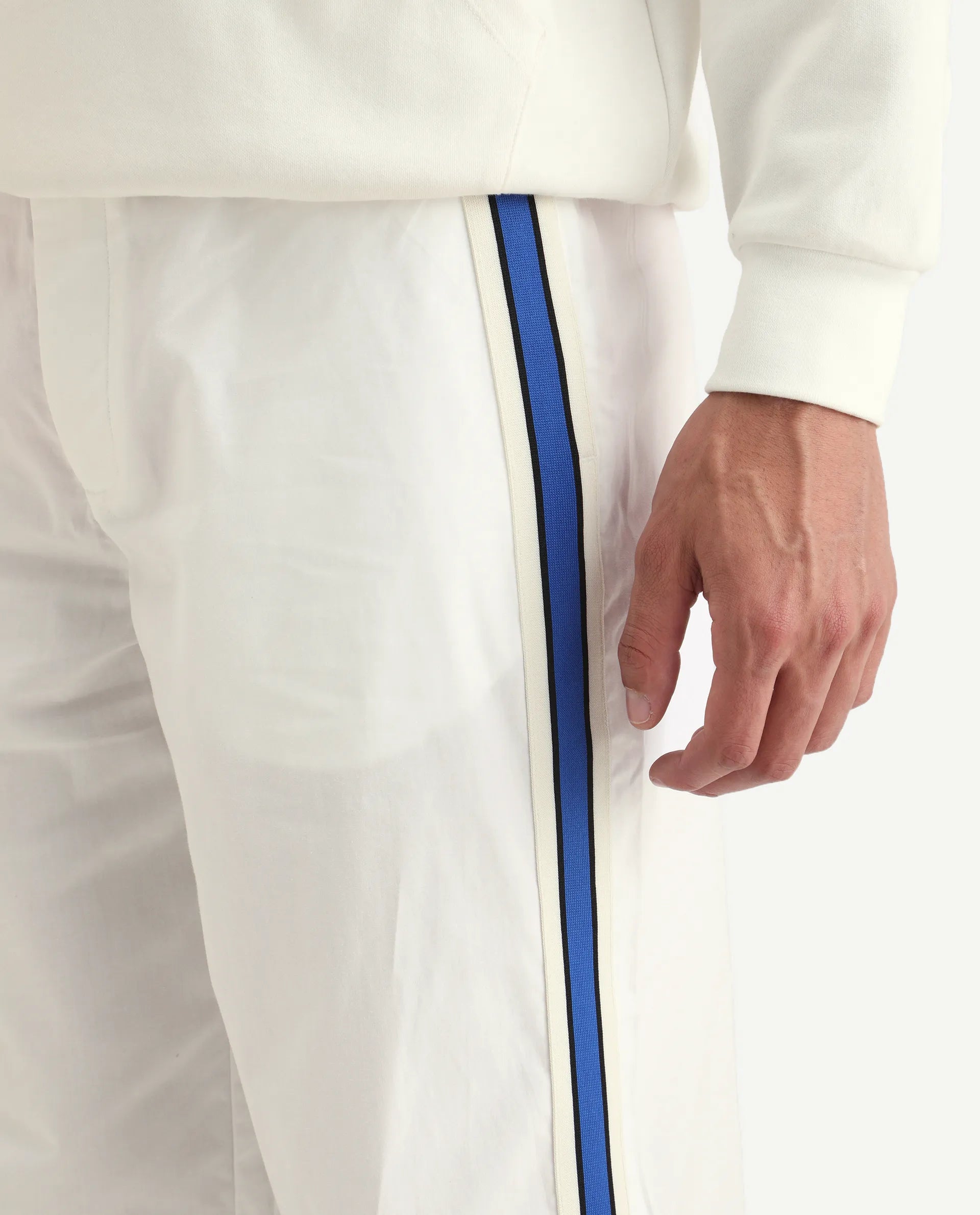 Rare Rabbit Men's Macon White Cotton Plain Baggy Fit Track Pant