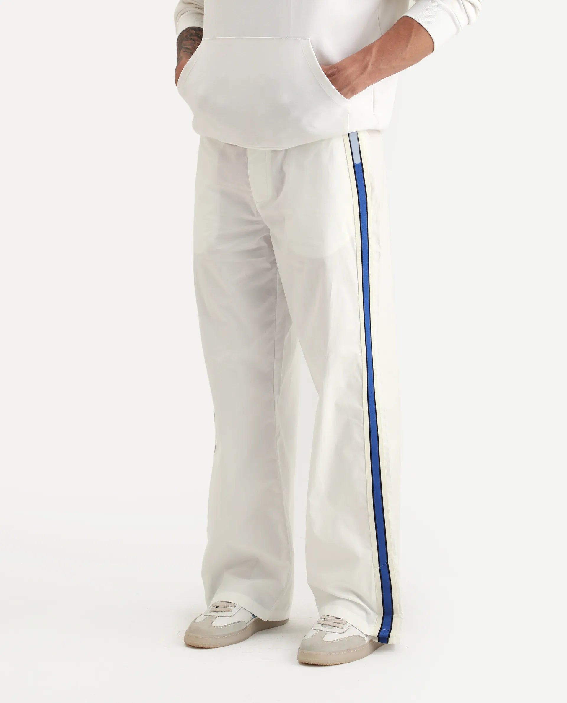 Rare Rabbit Men's Macon White Cotton Plain Baggy Fit Track Pant