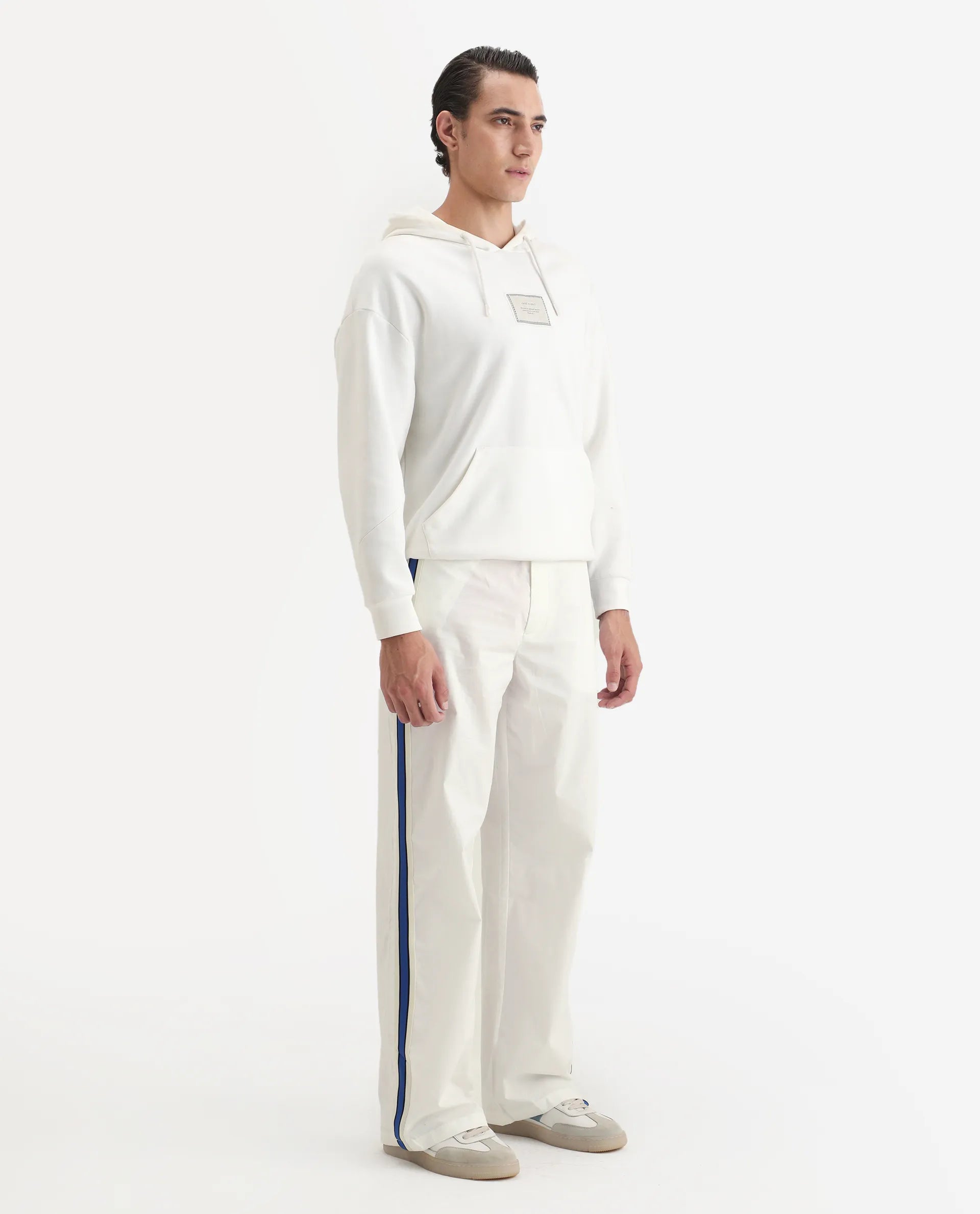 Rare Rabbit Men's Macon White Cotton Plain Baggy Fit Track Pant