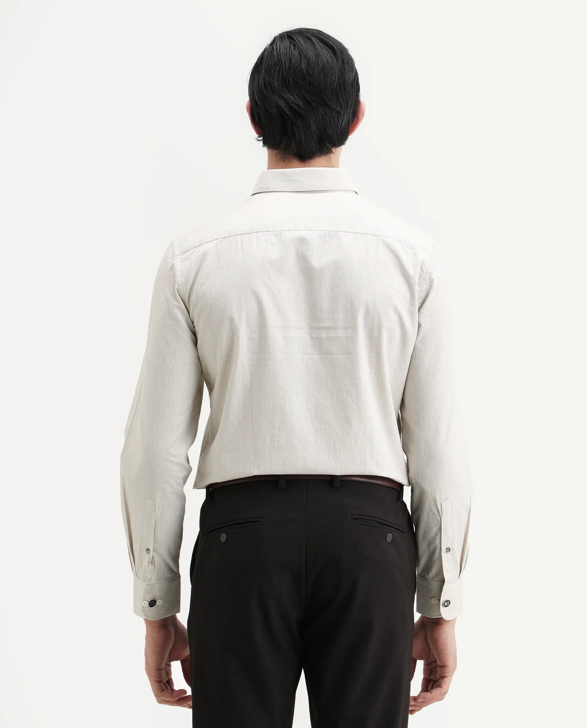 Rare Rabbit Men's Plib Beige Cotton Jacquard Regular Fit Full Sleeve Collared Shirt