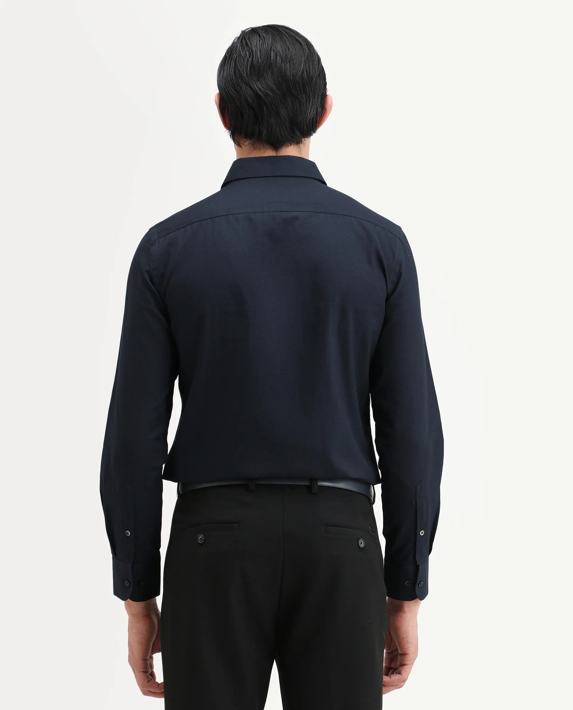 Rare Rabbit Men's Lasko Navy Cotton Plain Regular Fit Full Sleeve Collared Shirt
