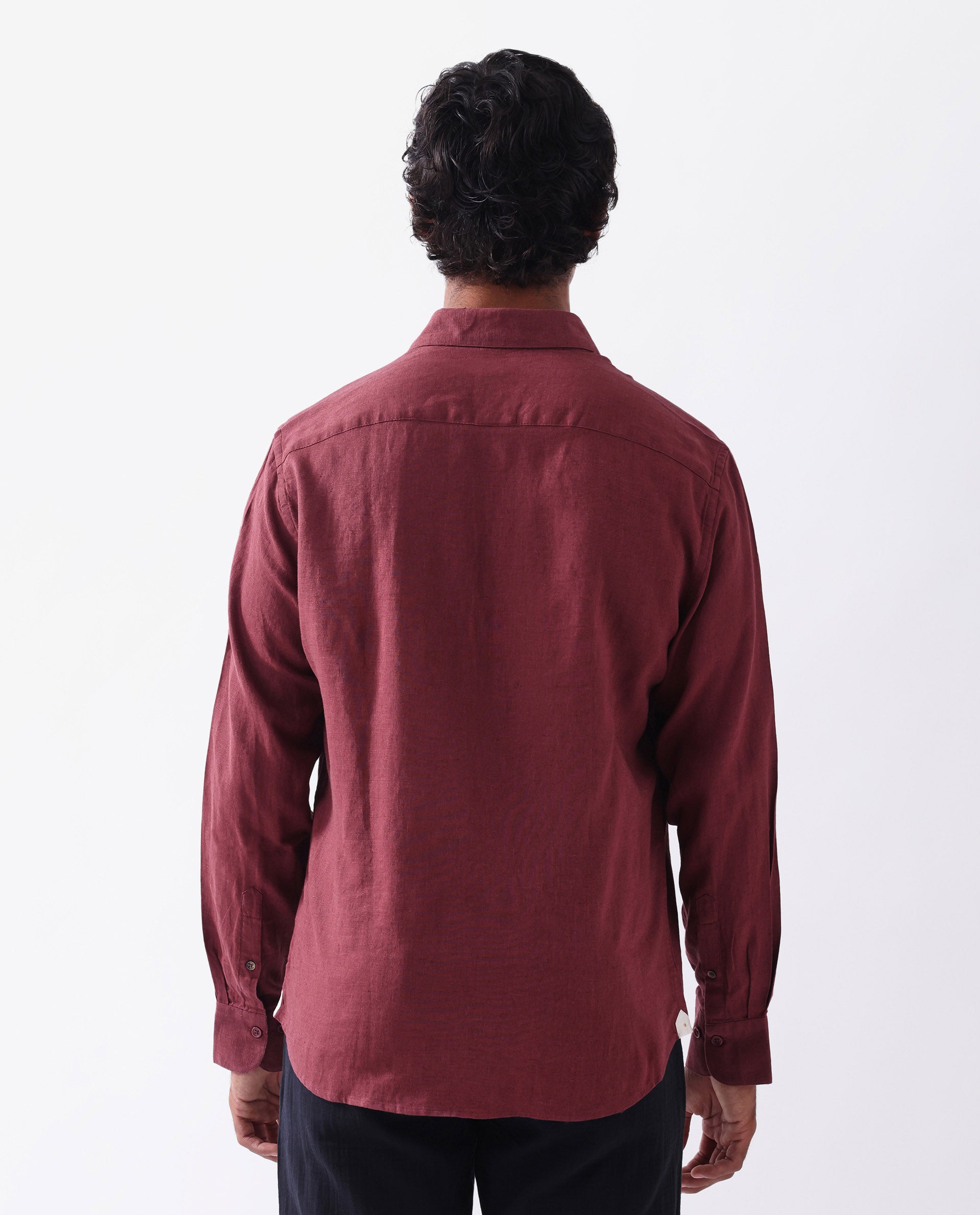 Rare Rabbit Men's Linex Ls-25 Maroon Linen Blend Plain Regular Fit Full Sleeve Collared Shirt