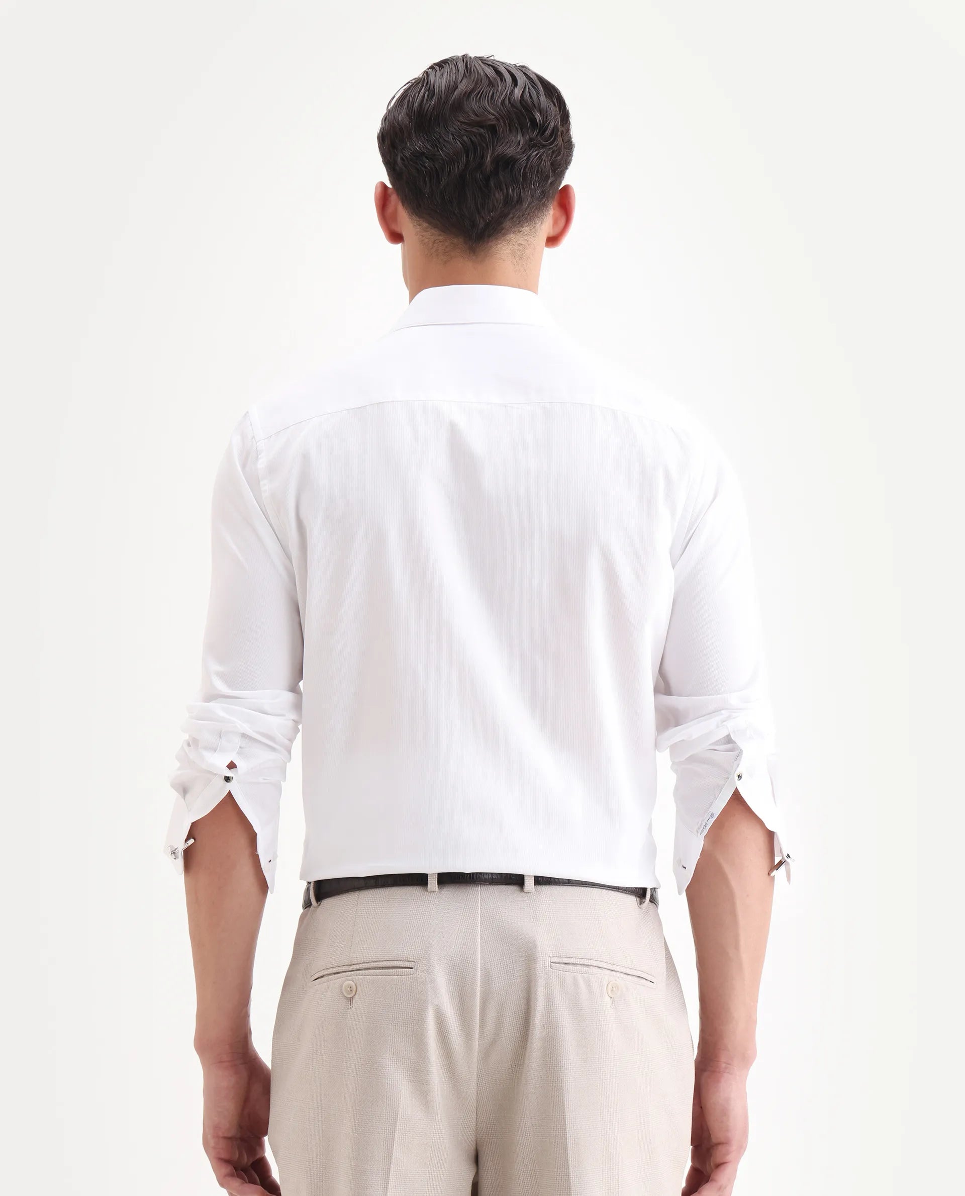 Rare Rabbit Men's Rocco White Cotton Plain Regular Fit Full Sleeve Collared Shirt