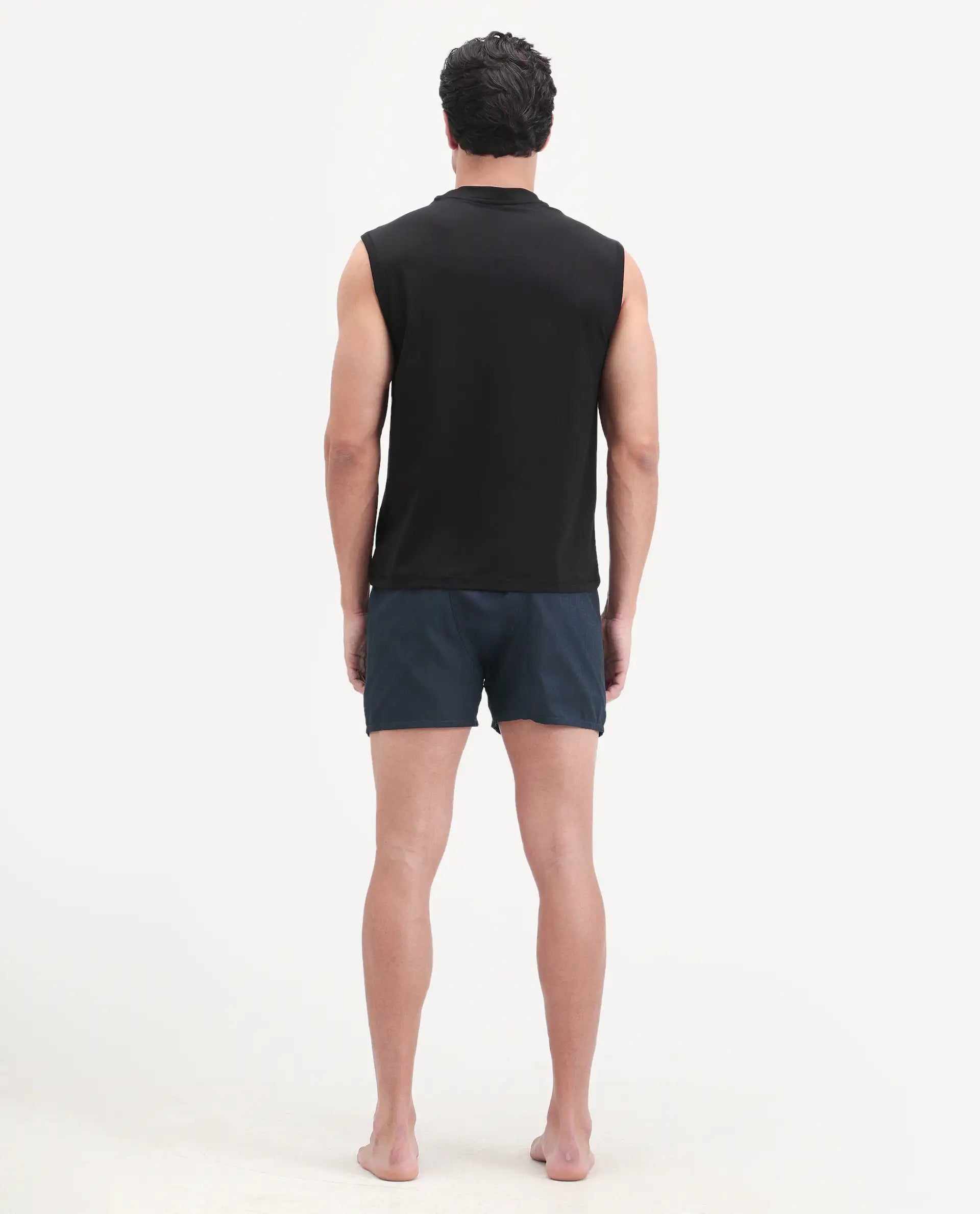 Rare Rabbit Men's Kiva Dark Navy Linen Blend Regular Fit Checks Boxer