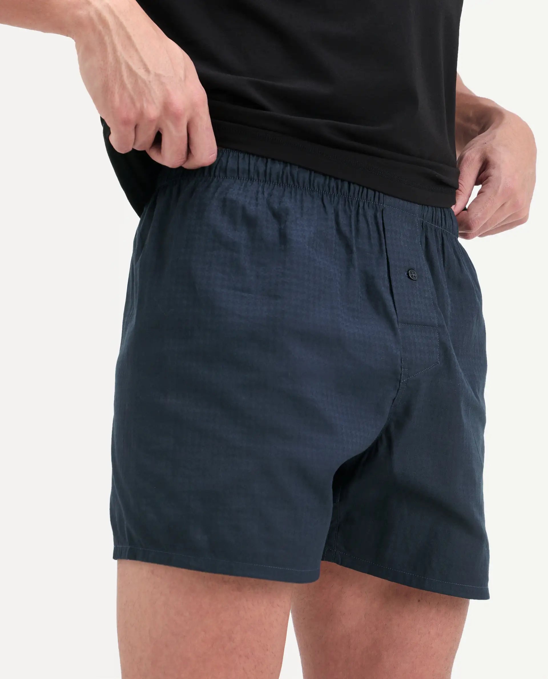 Rare Rabbit Men's Kiva Dark Navy Linen Blend Regular Fit Checks Boxer