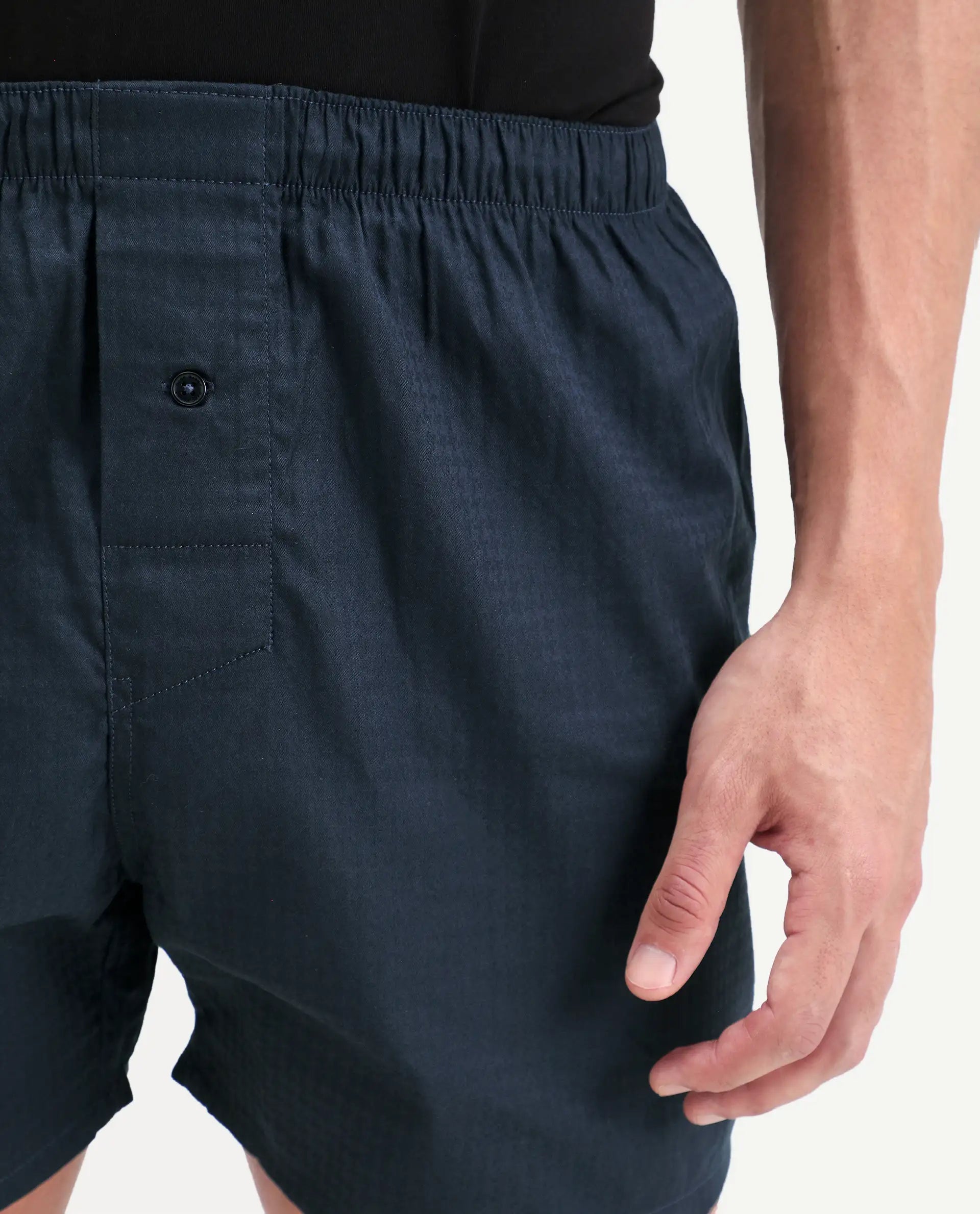 Rare Rabbit Men's Kiva Dark Navy Linen Blend Regular Fit Checks Boxer