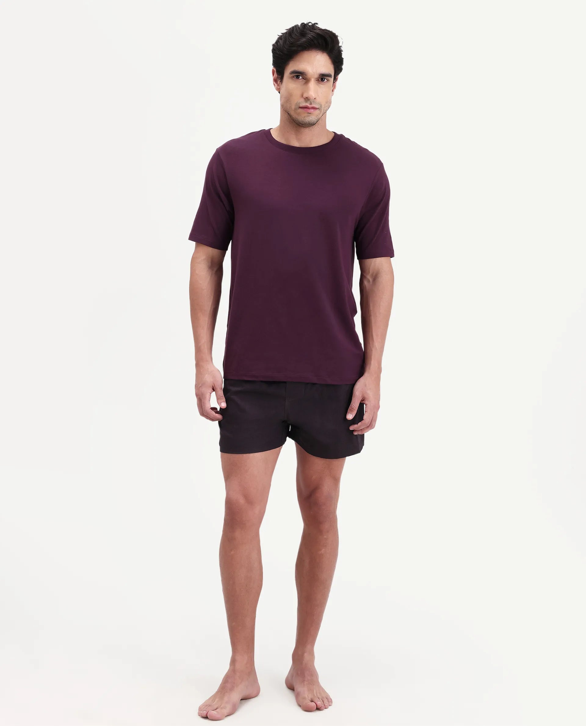 Rare Rabbit Men's Kiva Dark Maroon Linen Blend Regular Fit Checks Boxer