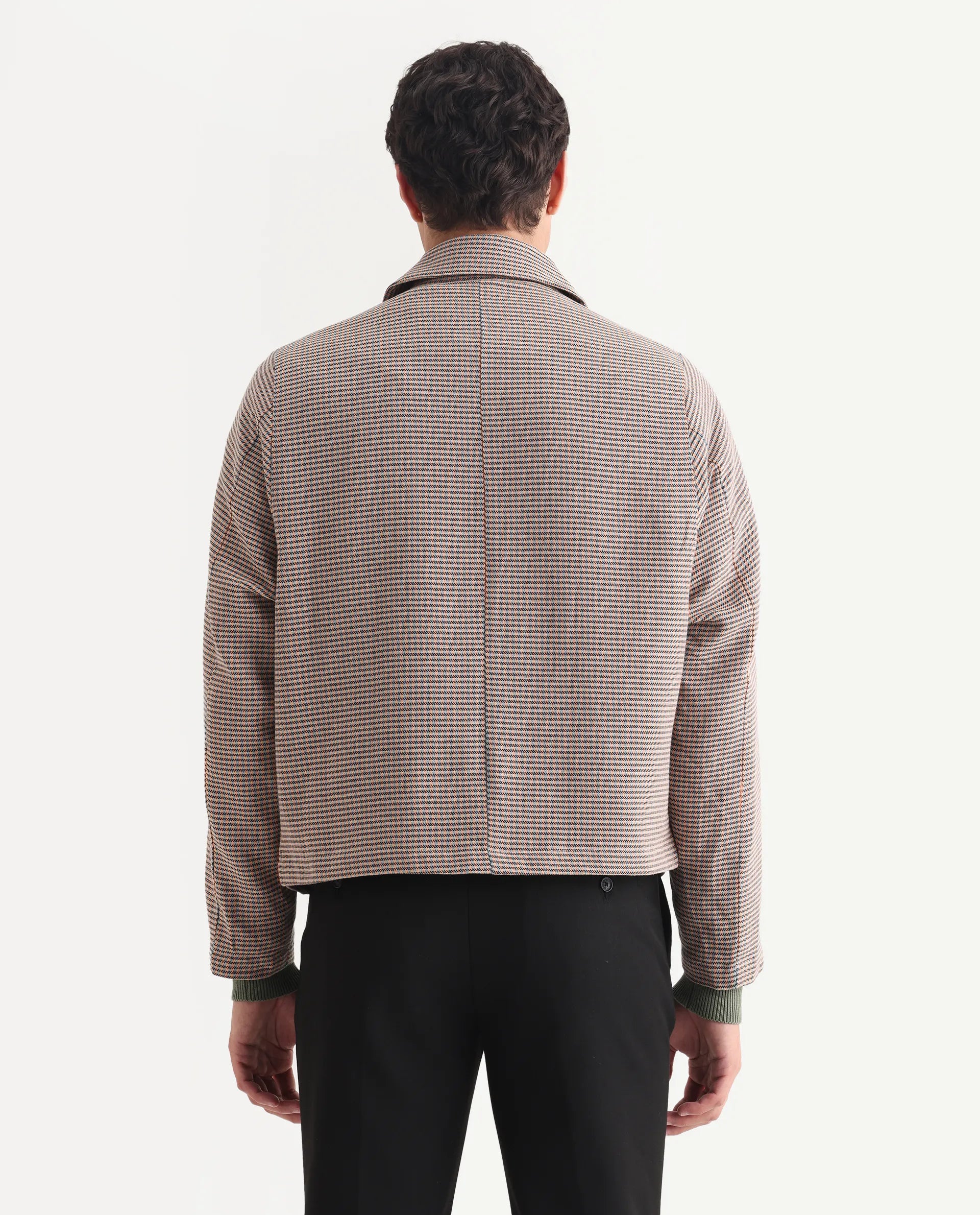 Rare Rabbit Men's Pexrul Rust Cotton Checked Print Relaxed Fit Full Sleeve Spread Collar Jacket